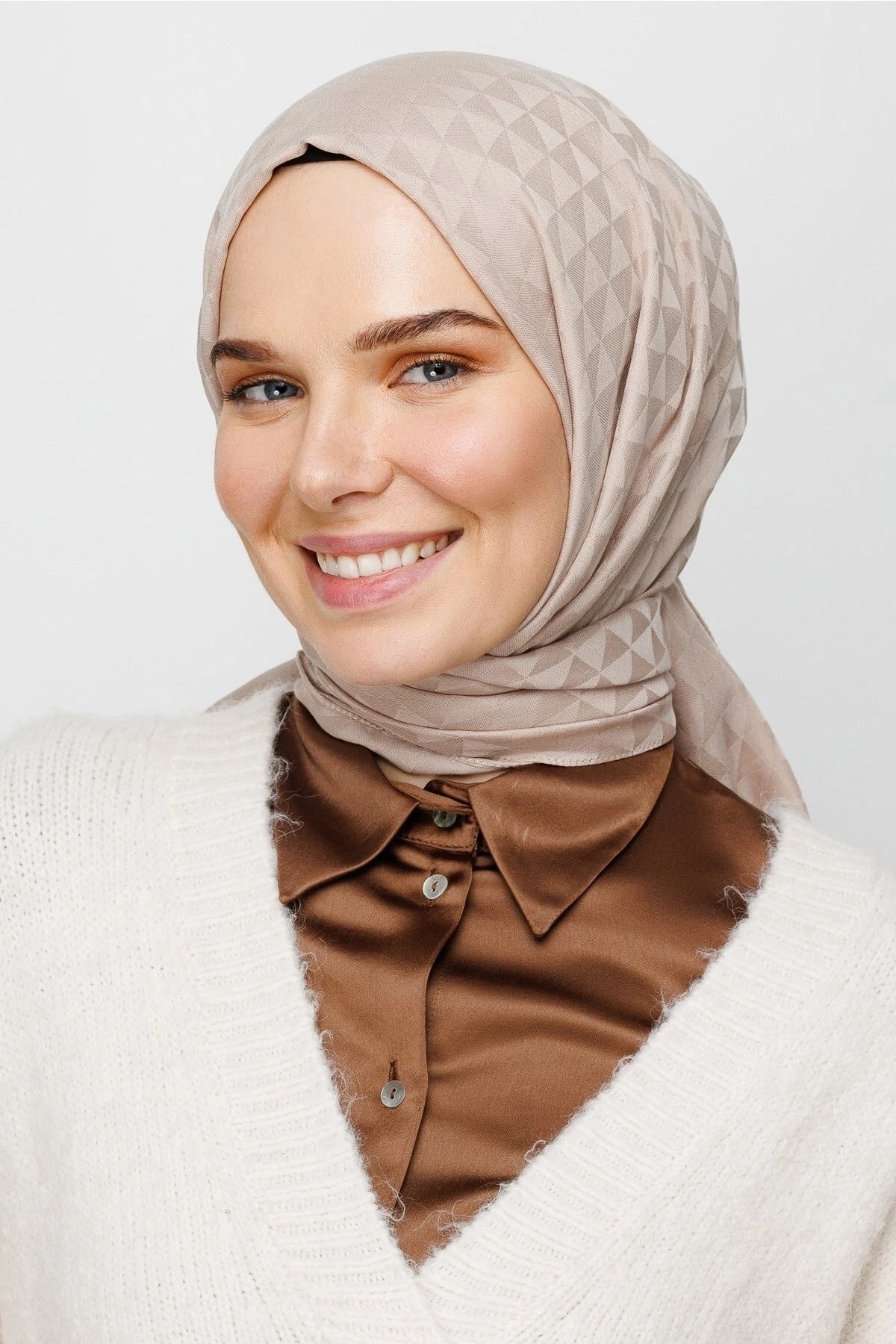 Prism Pattern Cotton Jacquard Scarf - Beige