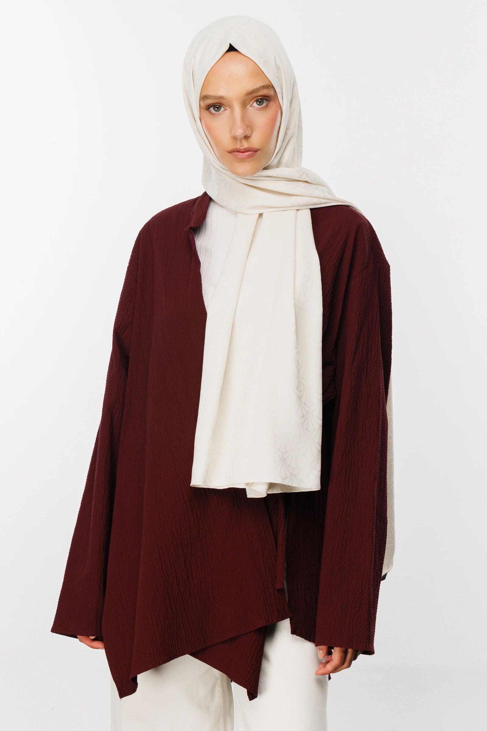 Lotus Pattern Silky Jacquard Scarf - Pearl
