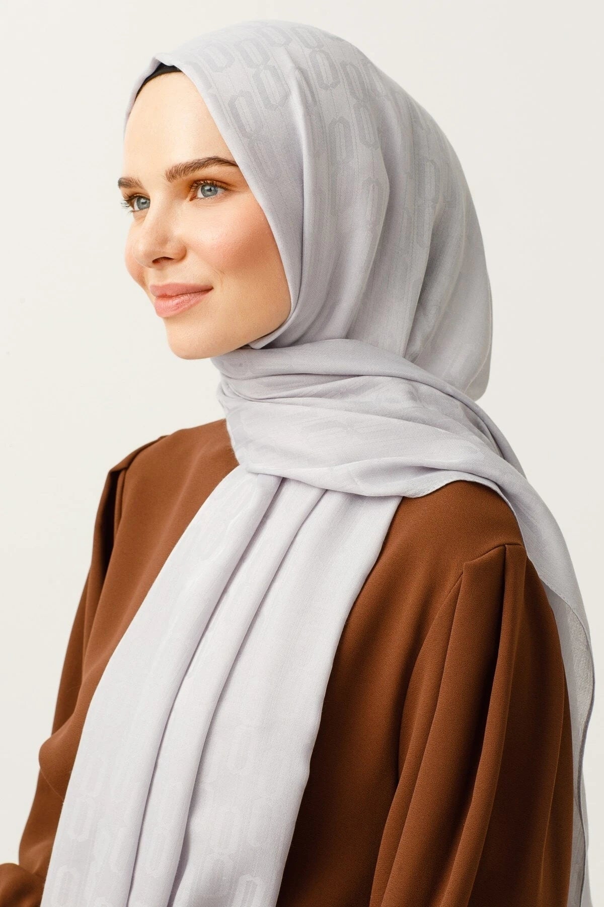 Chain Pattern Cotton Jacquard Scarf - Silver