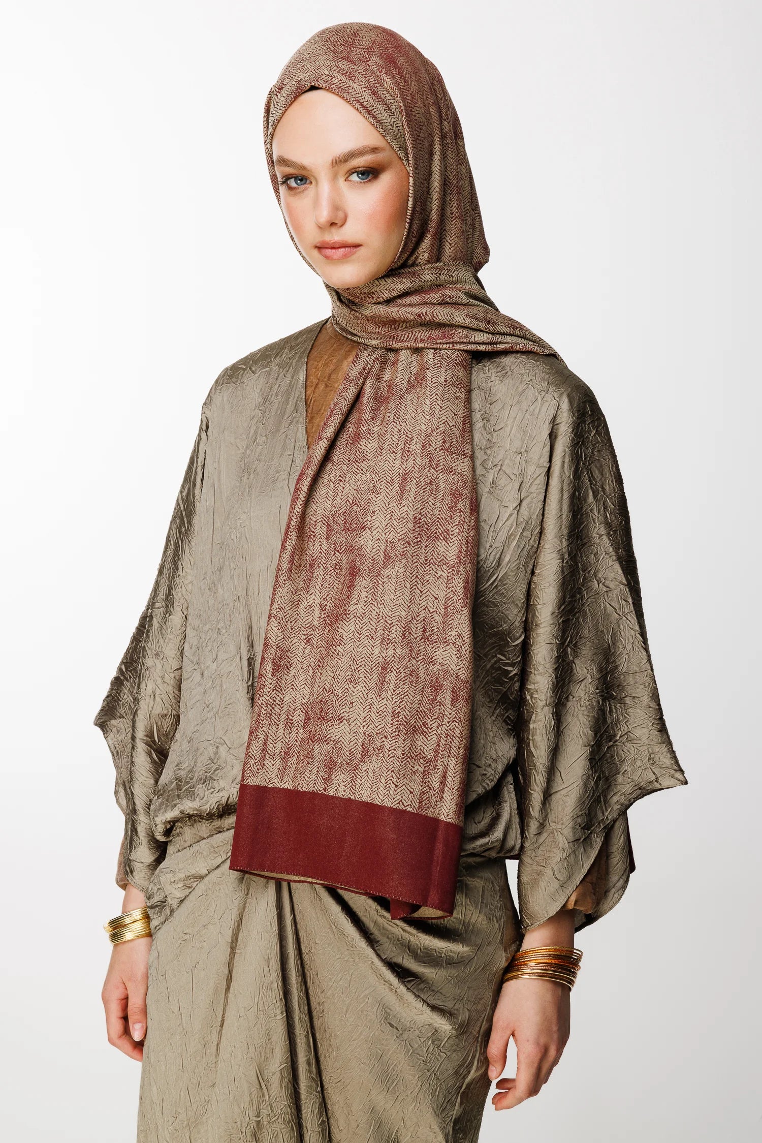 Sahara Pattern Double-Sided Shawl - Plum-Salmon