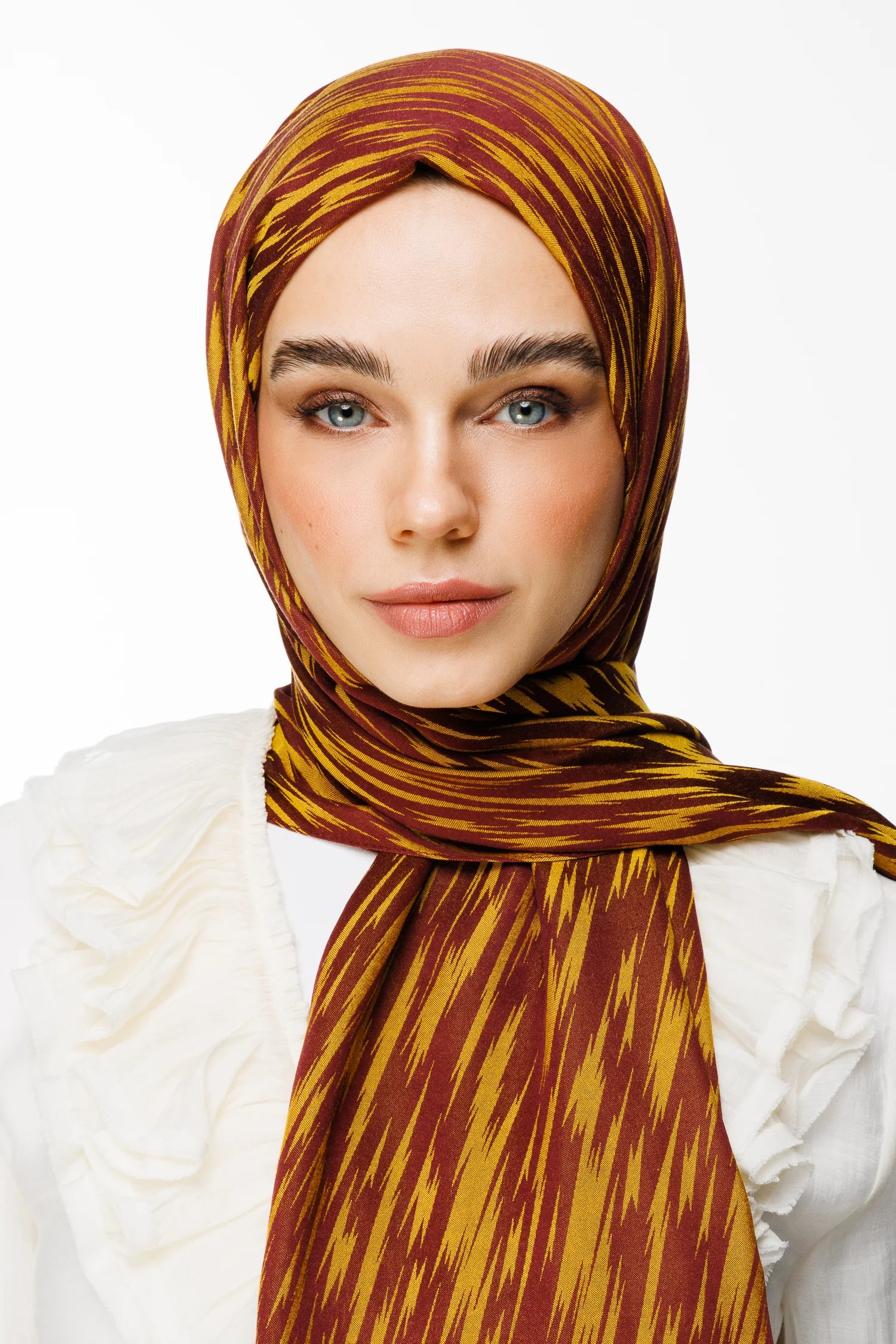 Selis Pattern Double-Sided Scarf - Plum-Yellow