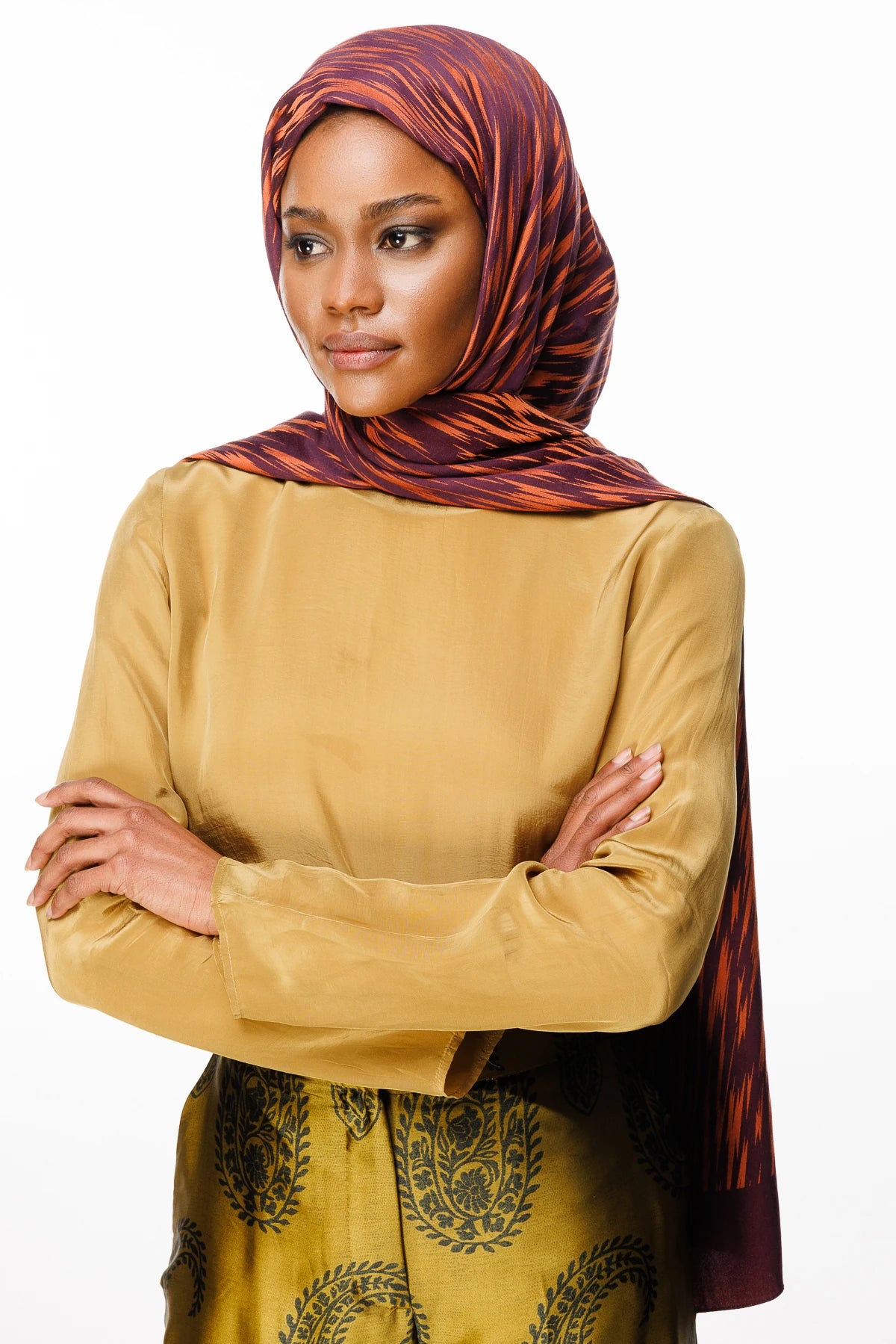 Selis Pattern Double-Sided Scarf - Purple-Orange