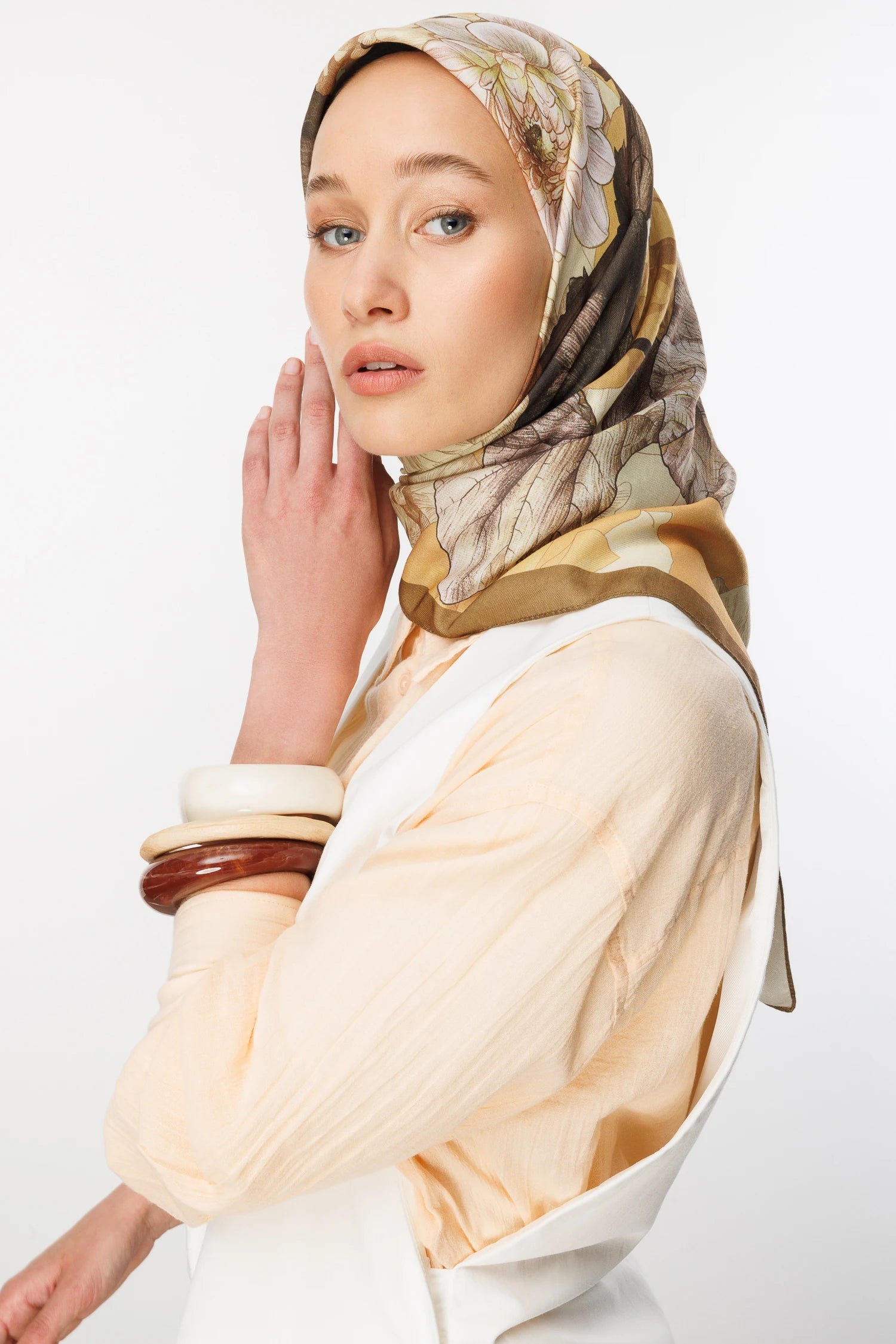 Floren Pattern Cotton Scarf - Apricot