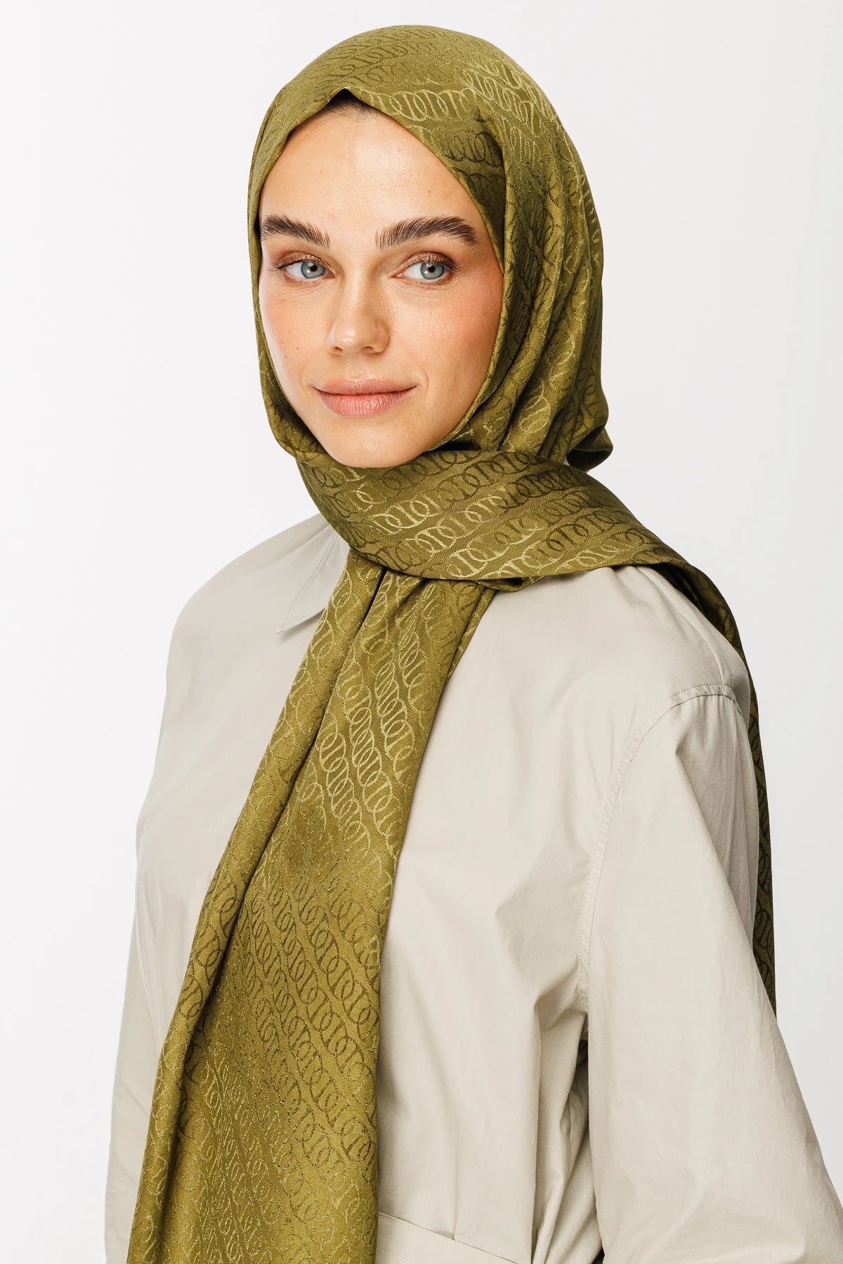 Forever Pattern Shiny Jacquard Scarf - Soft Green