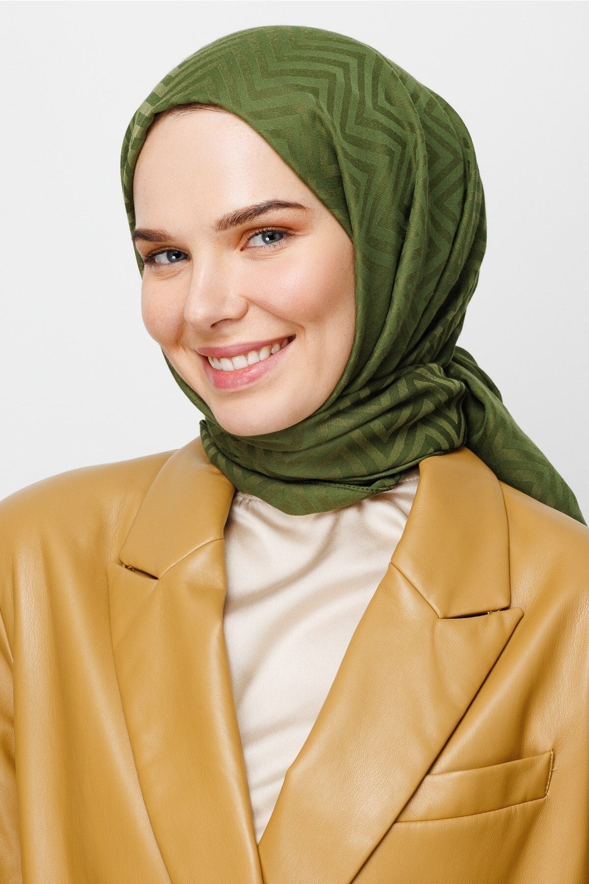 Zigzag Pattern Cotton Jacquard Shawl - Military Green