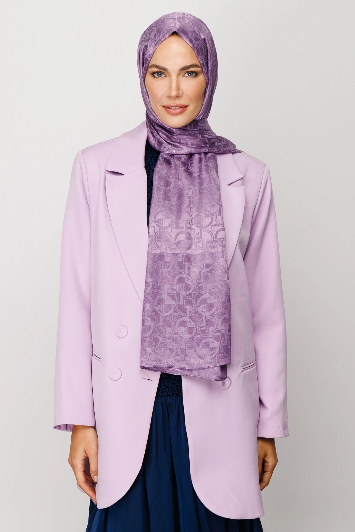 Longar Pattern Shiny Jacquard Scarf - Lavender