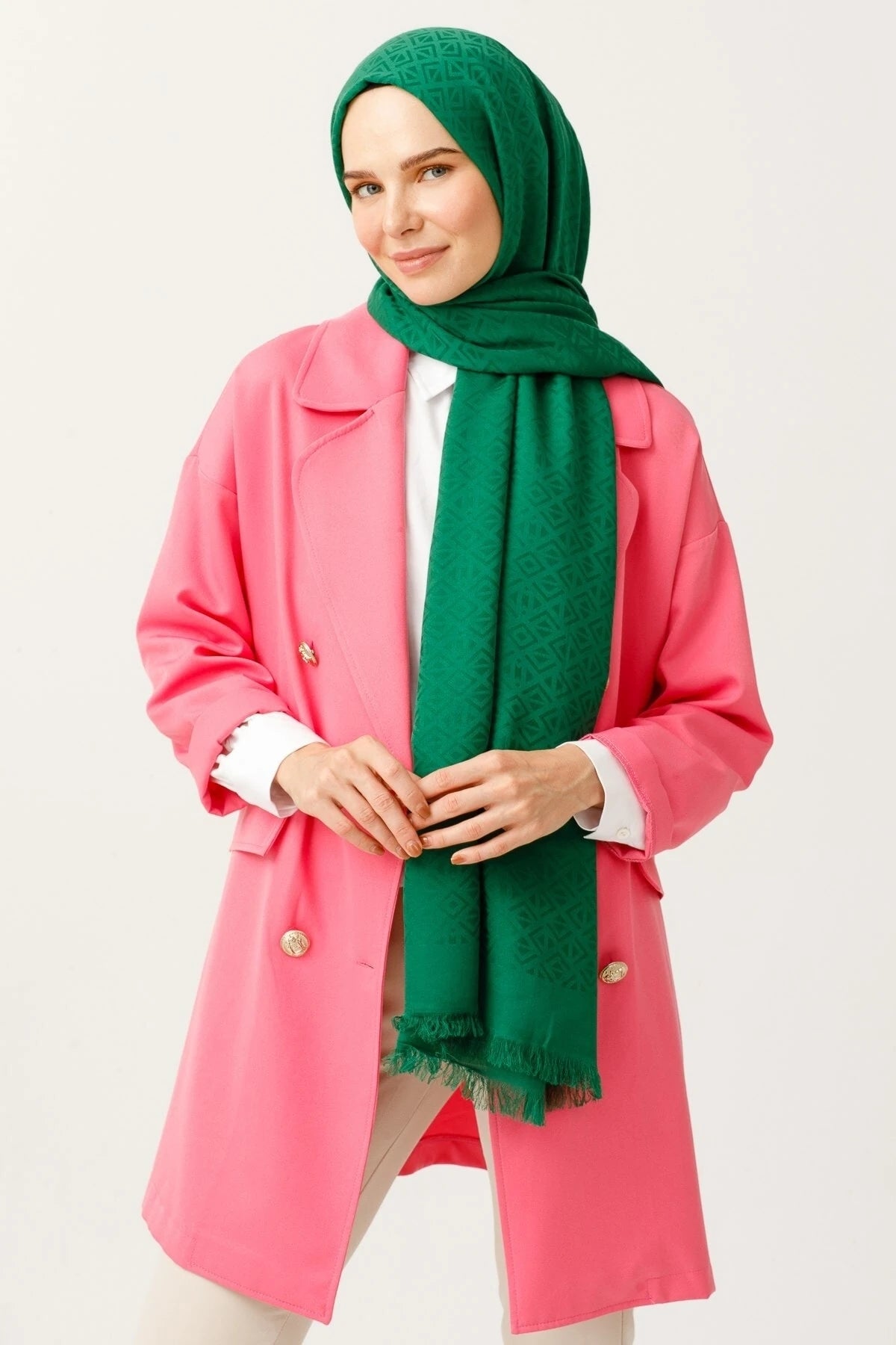 Triangle Pattern Cotton Jacquard Scarf - Dark Benetton Green