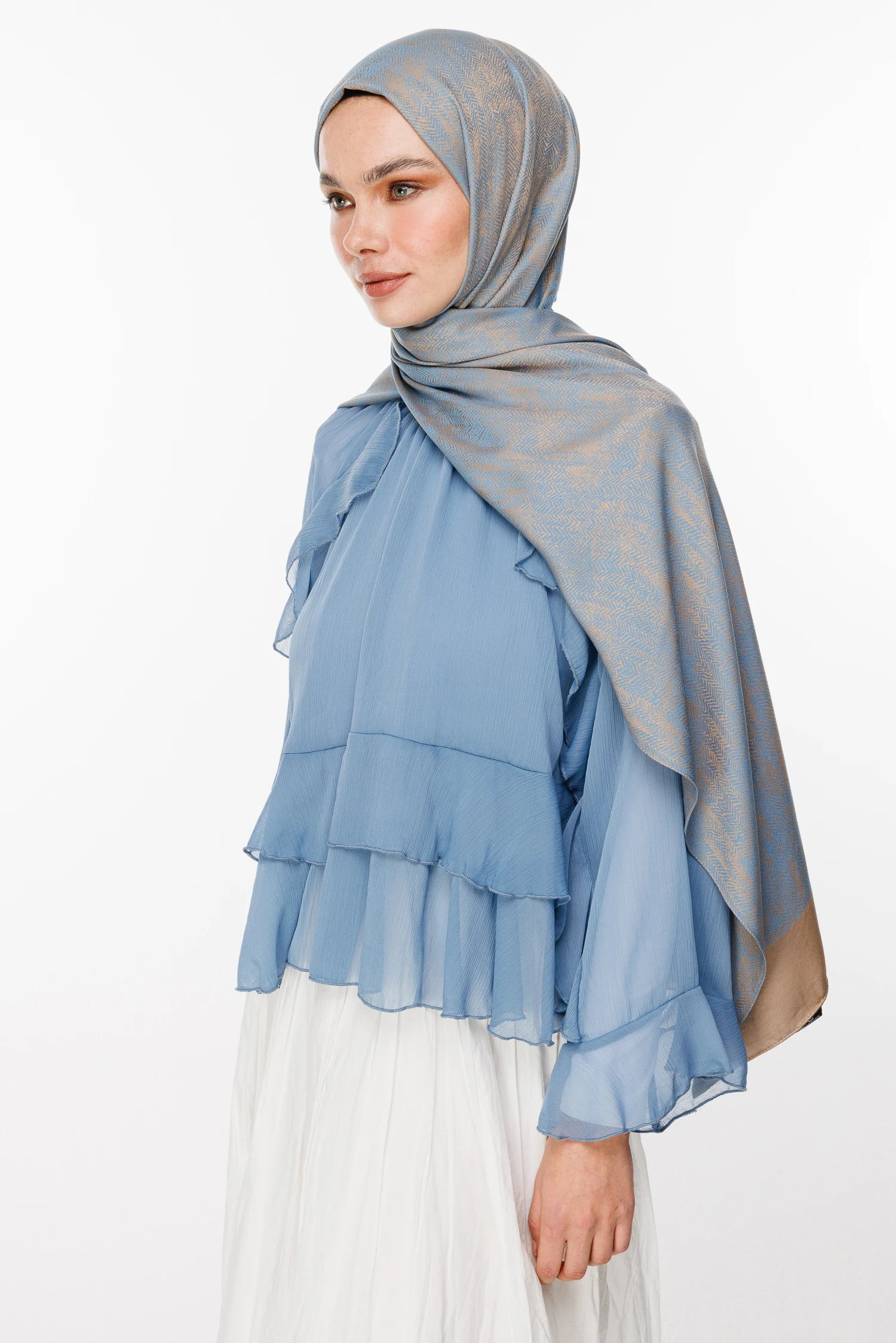 Sahara Pattern Double-Sided Shawl - Mink-Turquoise