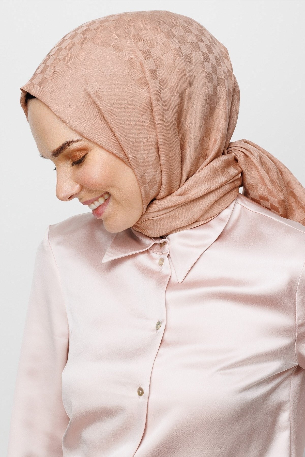 Square Pattern Cotton Jacquard Scarf - Rose