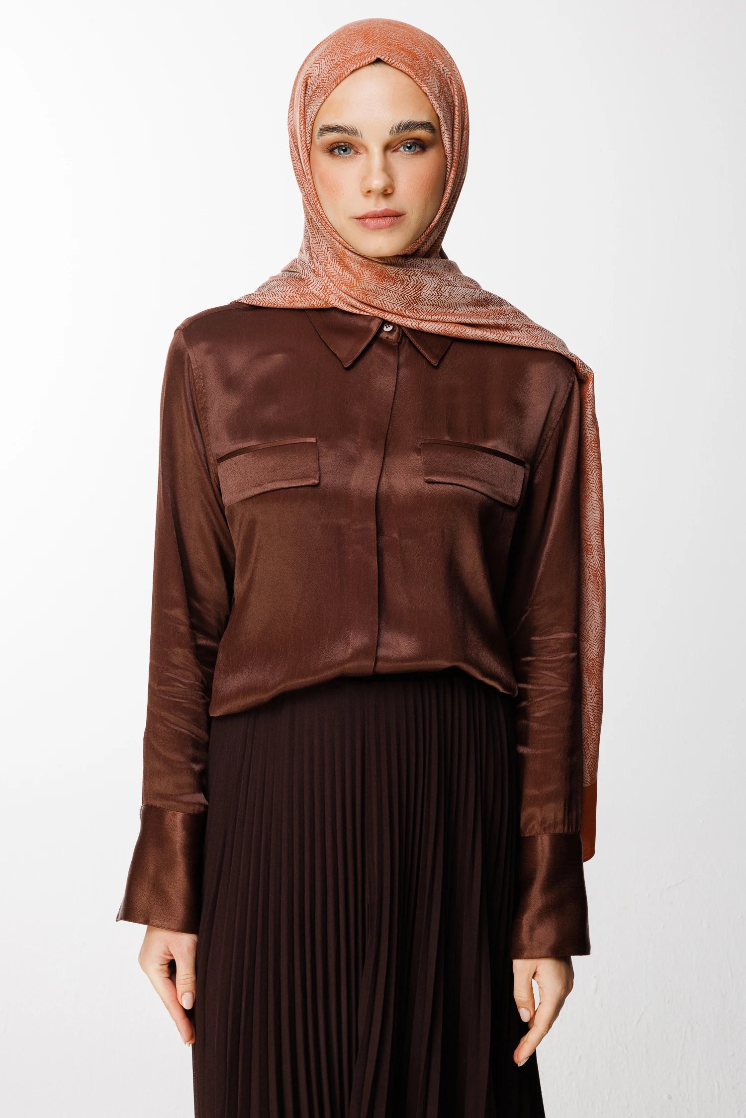 Sahara Pattern Double-Sided Shawl - Cinnamon-Beige