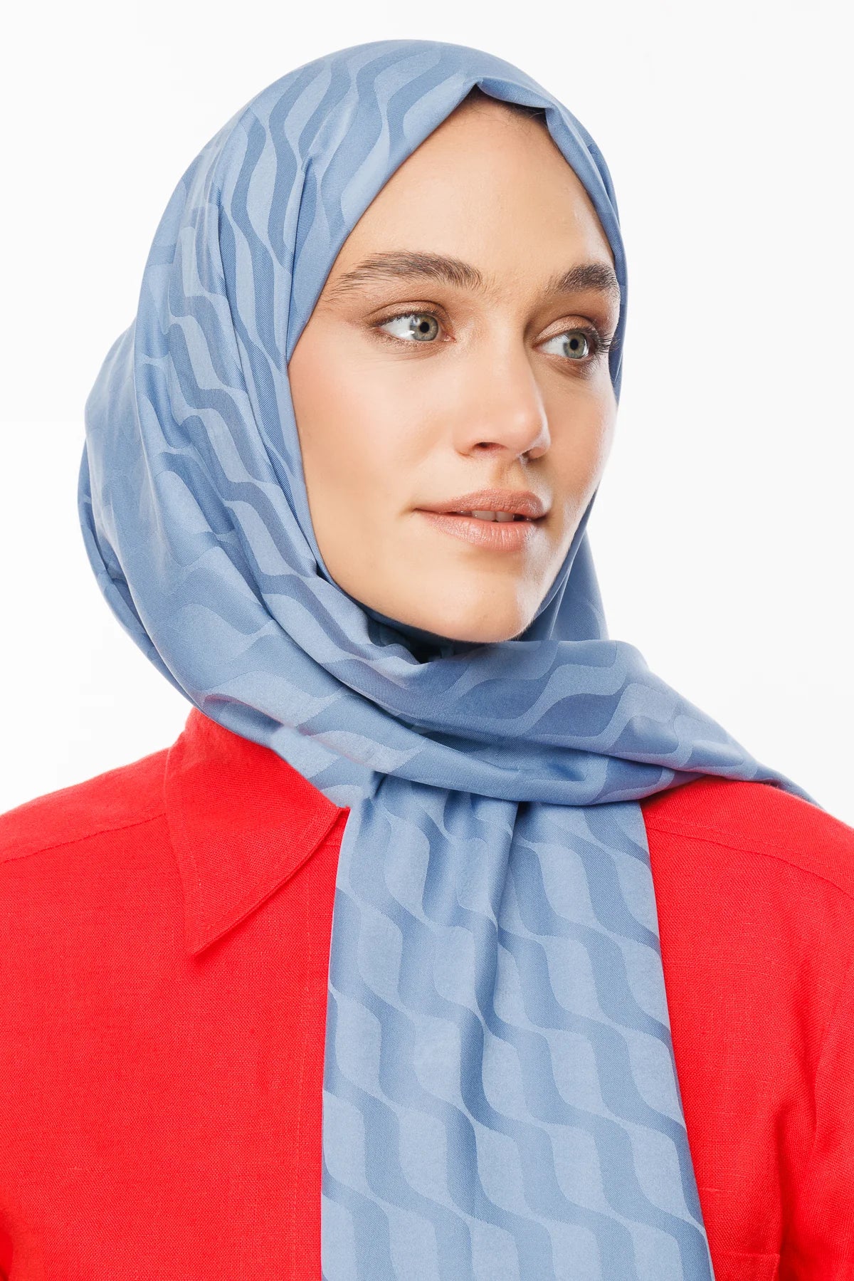 Wave Pattern Silky Jacquard Scarf - Sky Blue