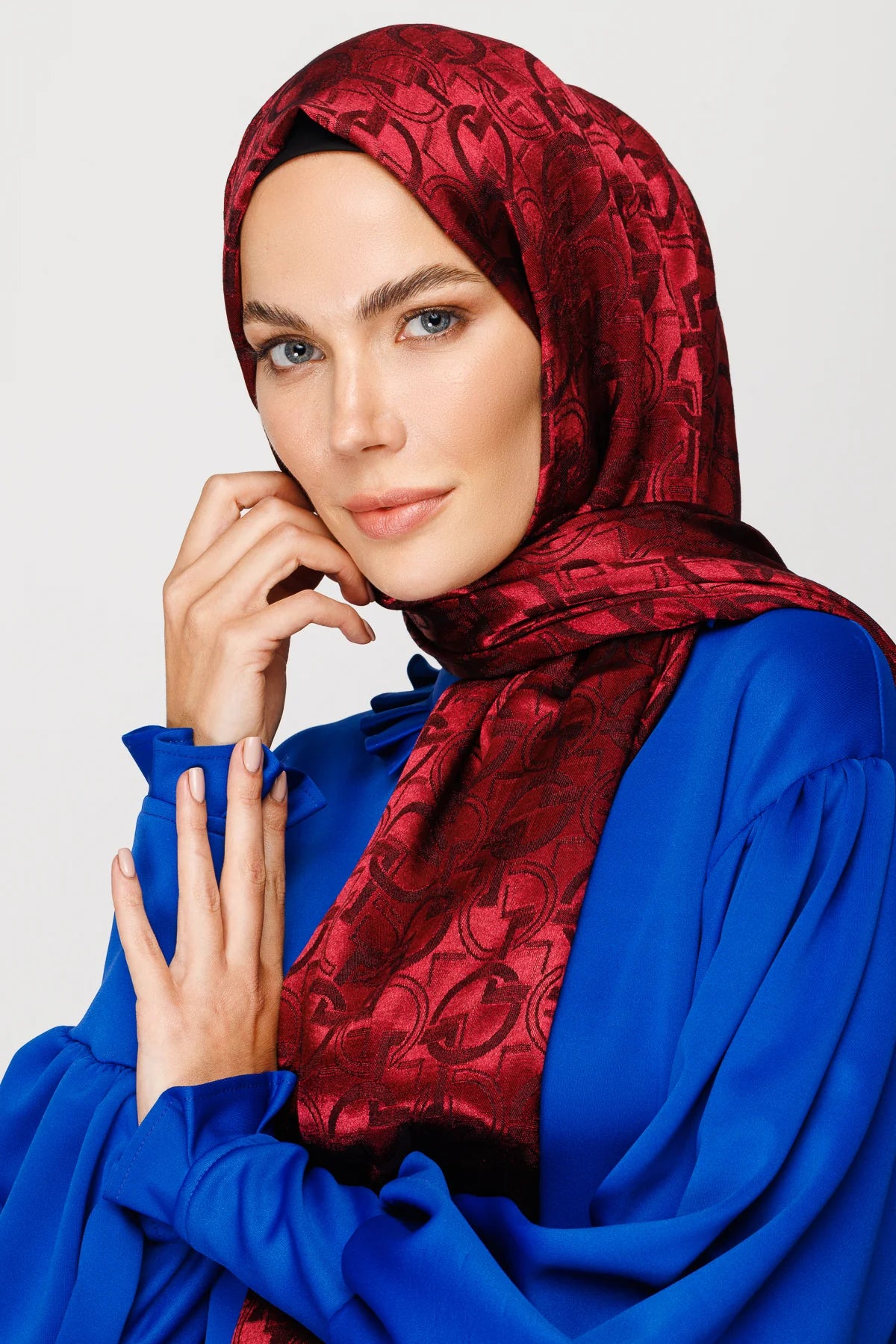 Longar Pattern Shiny Jacquard Scarf - Burgundy