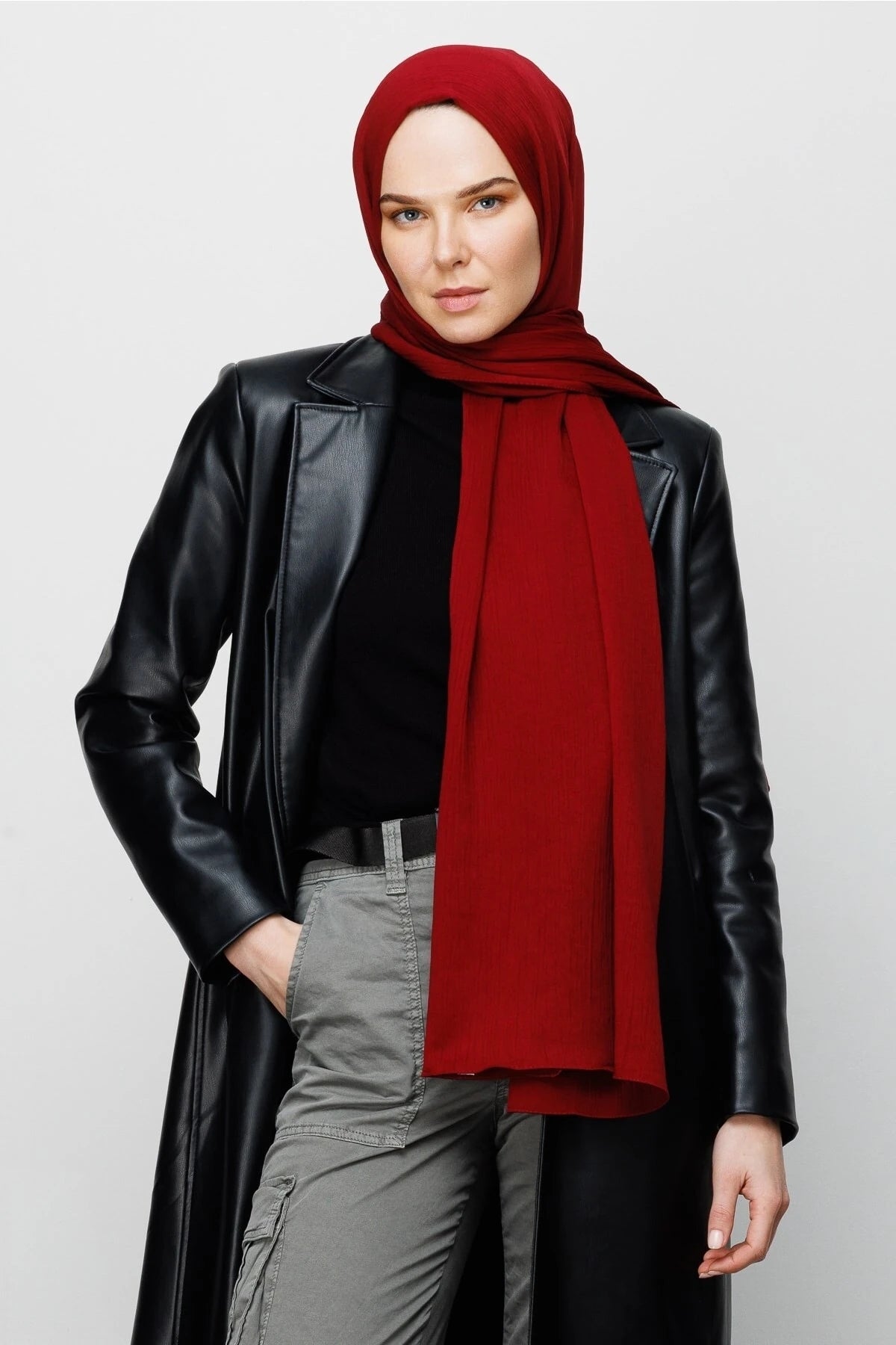 Crinkle Medina Silk Shawl - Burgundy