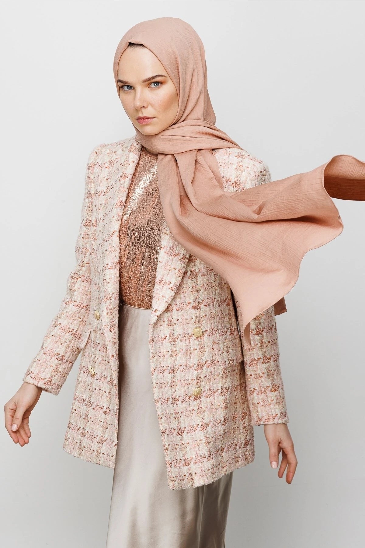 Crinkle Medina Silk Shawl - Rose