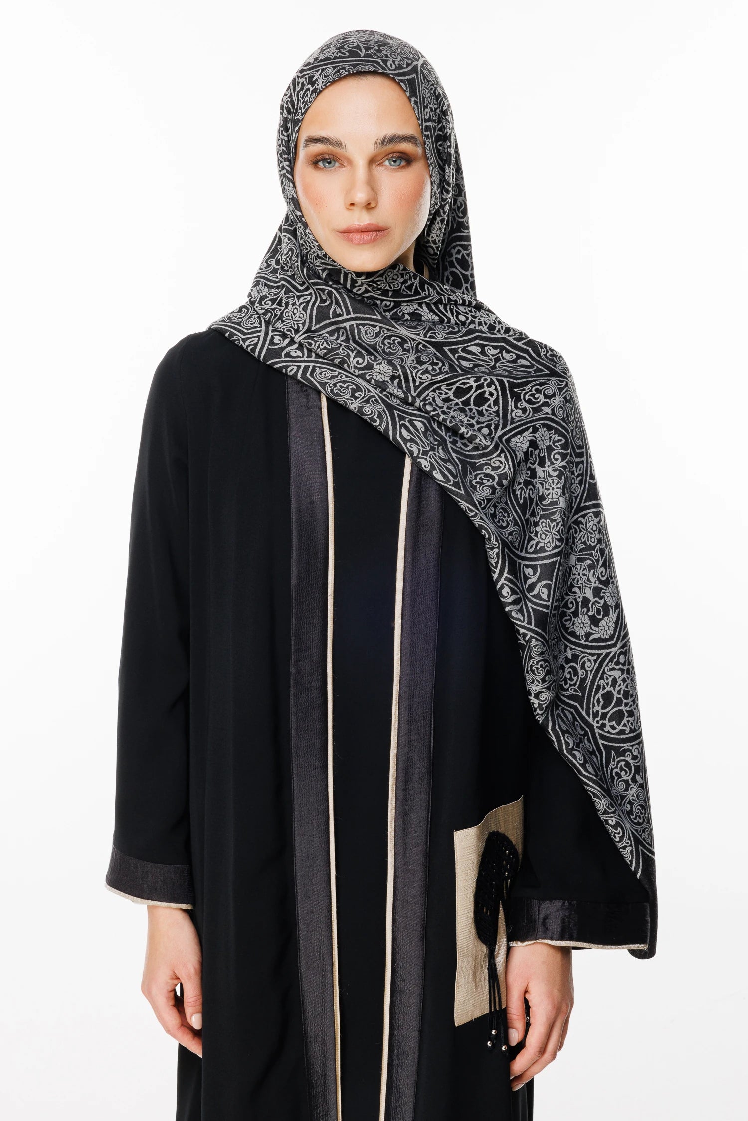 Morocco Pattern Double-Sided Scarf - Black-Black