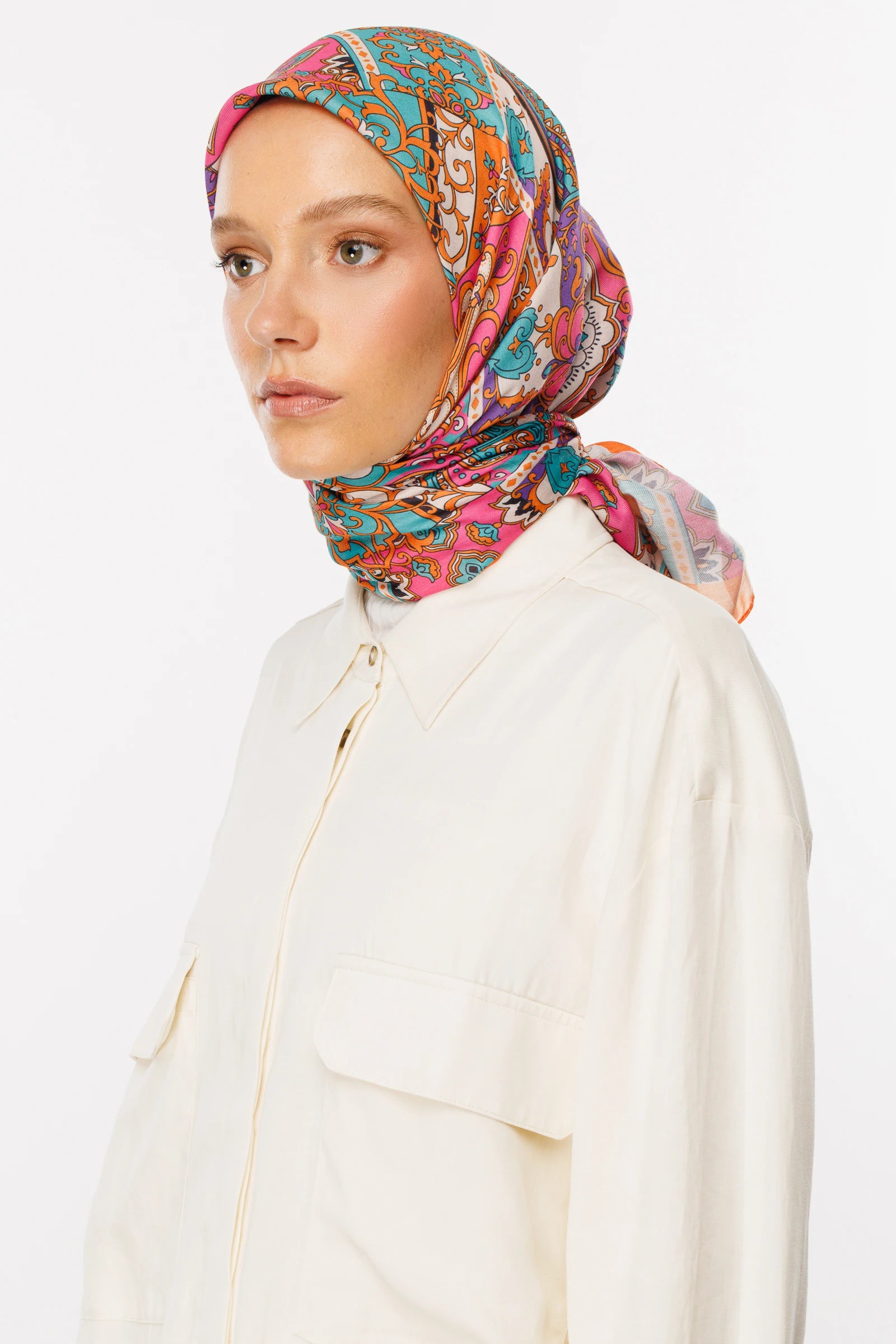 40 Patchwork Design Digital Soft Scarf - Orange