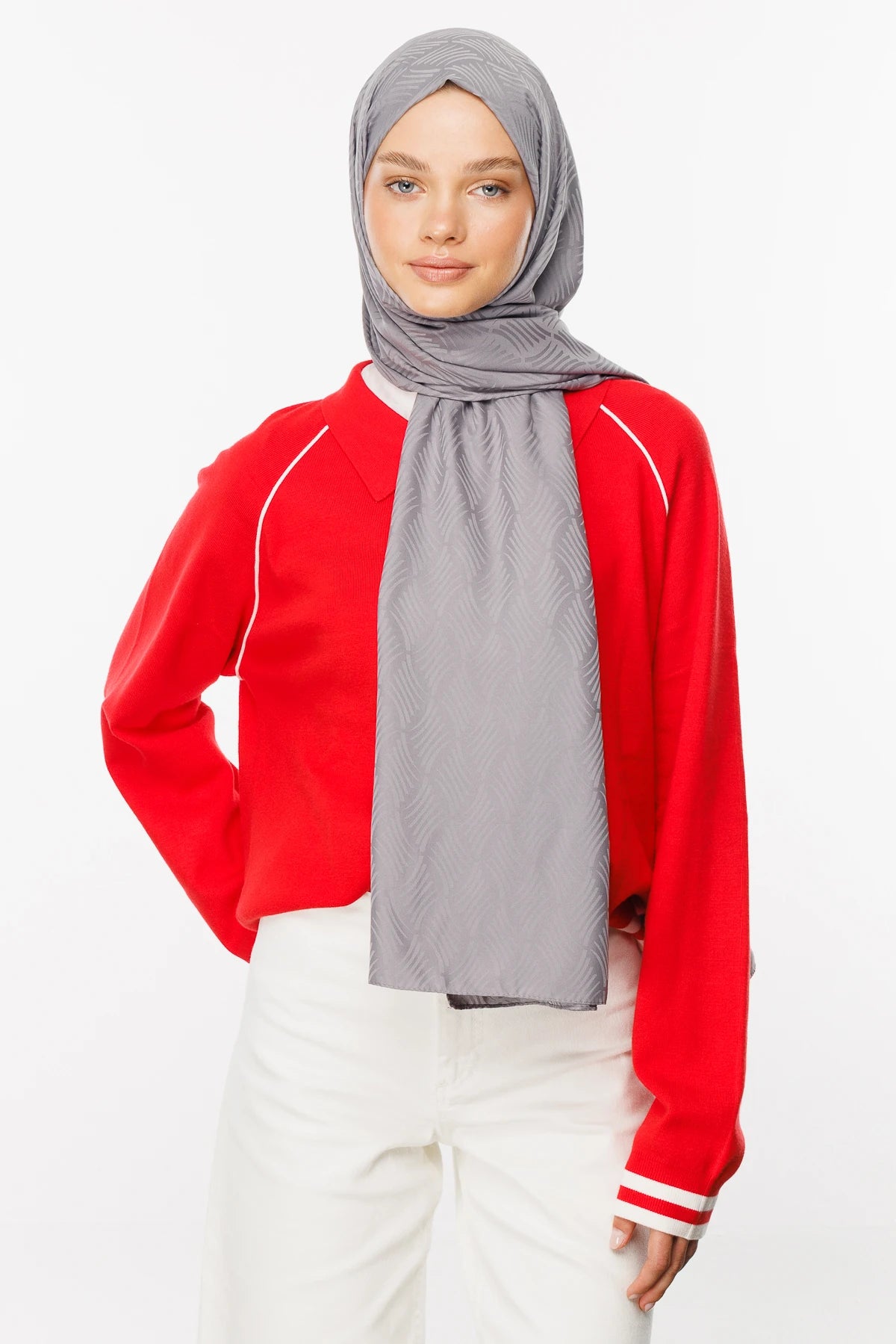 Aura Pattern Silky Jacquard Scarf - Gray