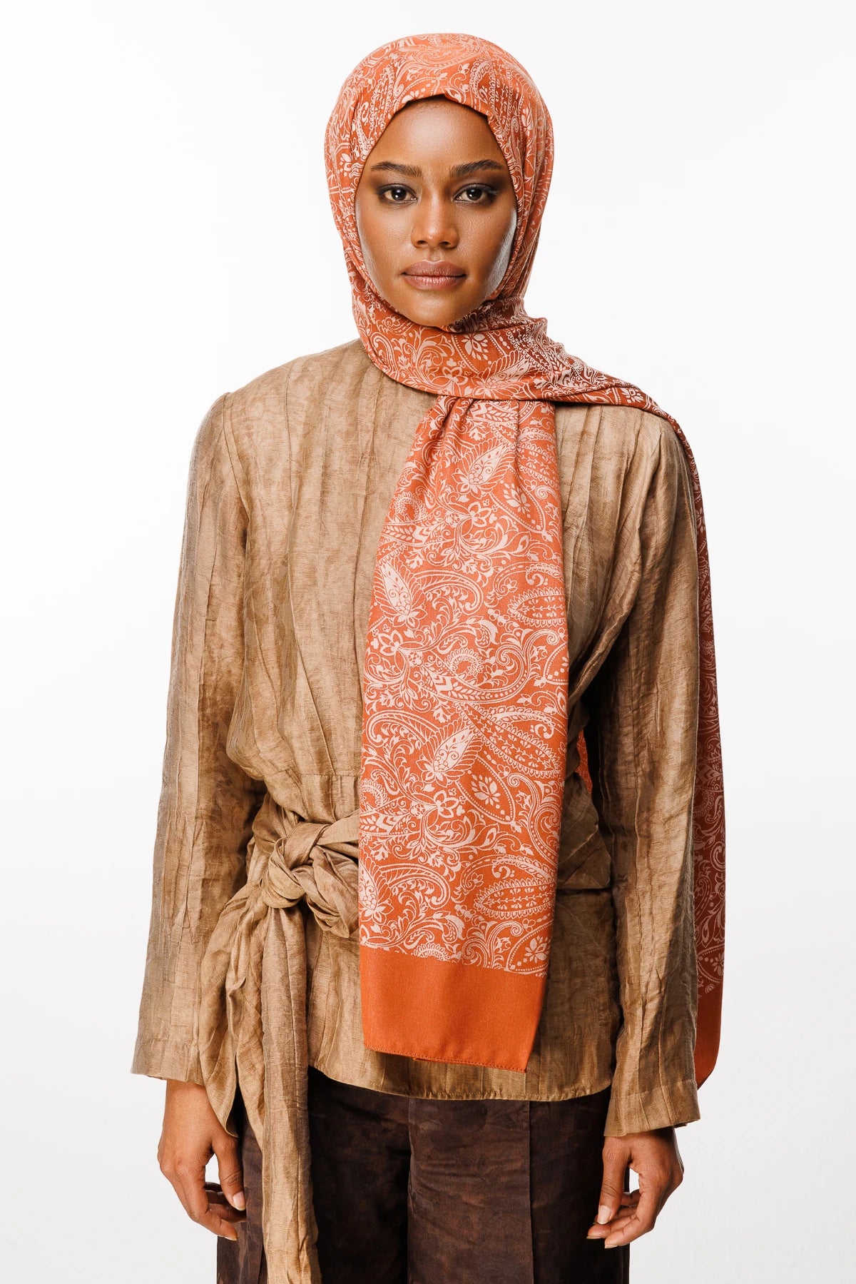 Velora Pattern Double-Sided Scarf - Cinnamon-Beige