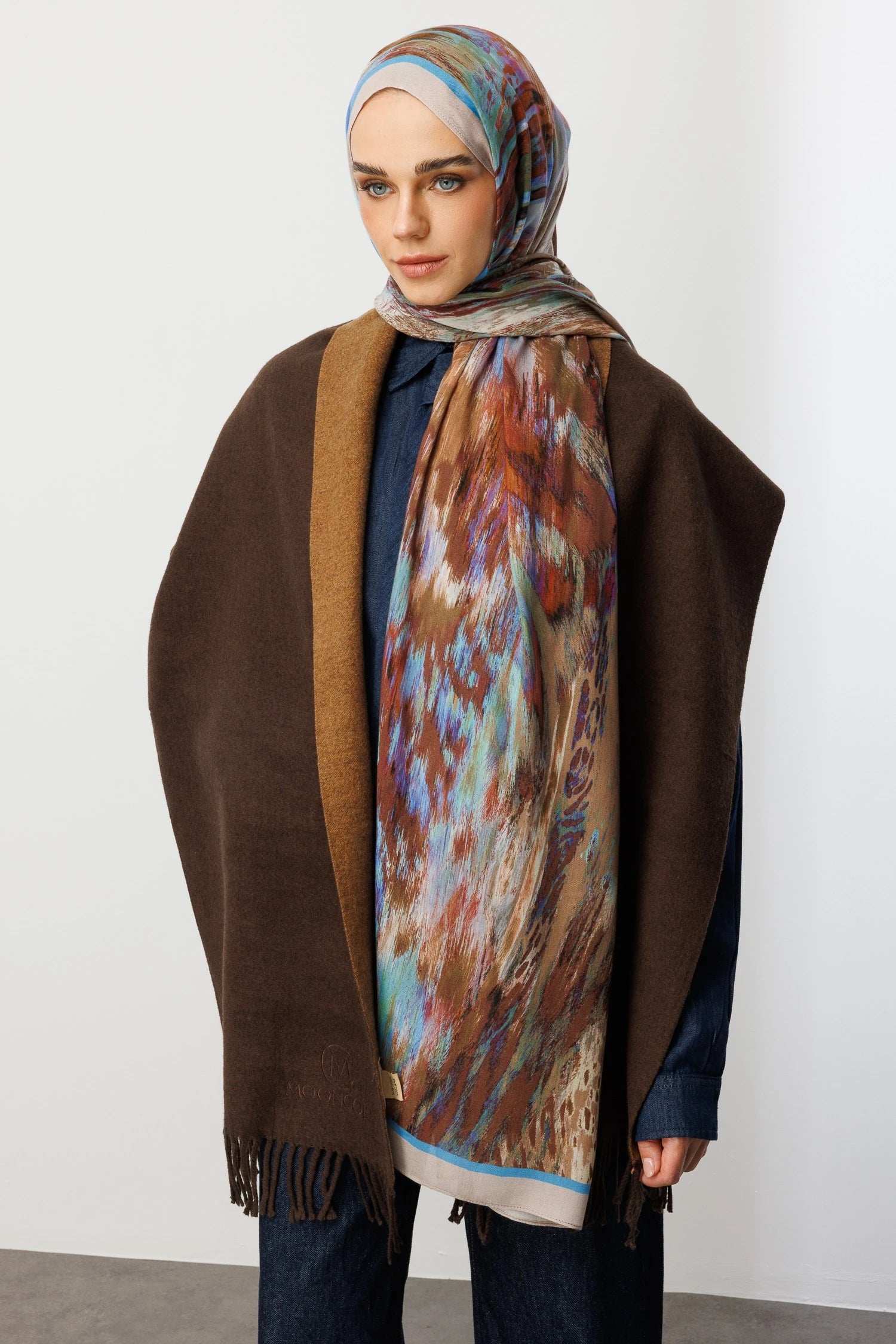 Leopard Print Ramie Scarf - Blue