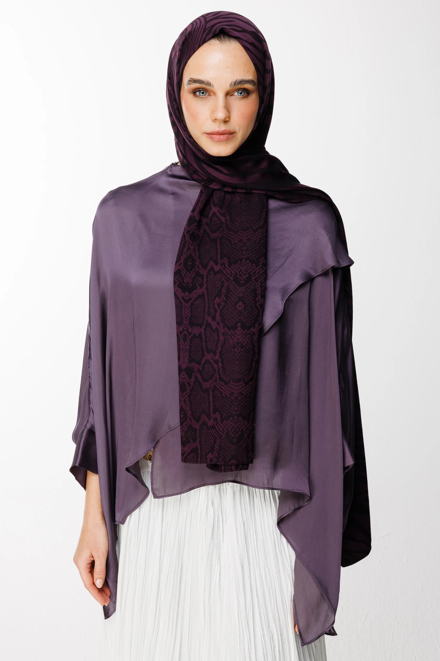 Riad Pattern Double-Sided Shawl - Purple-Black