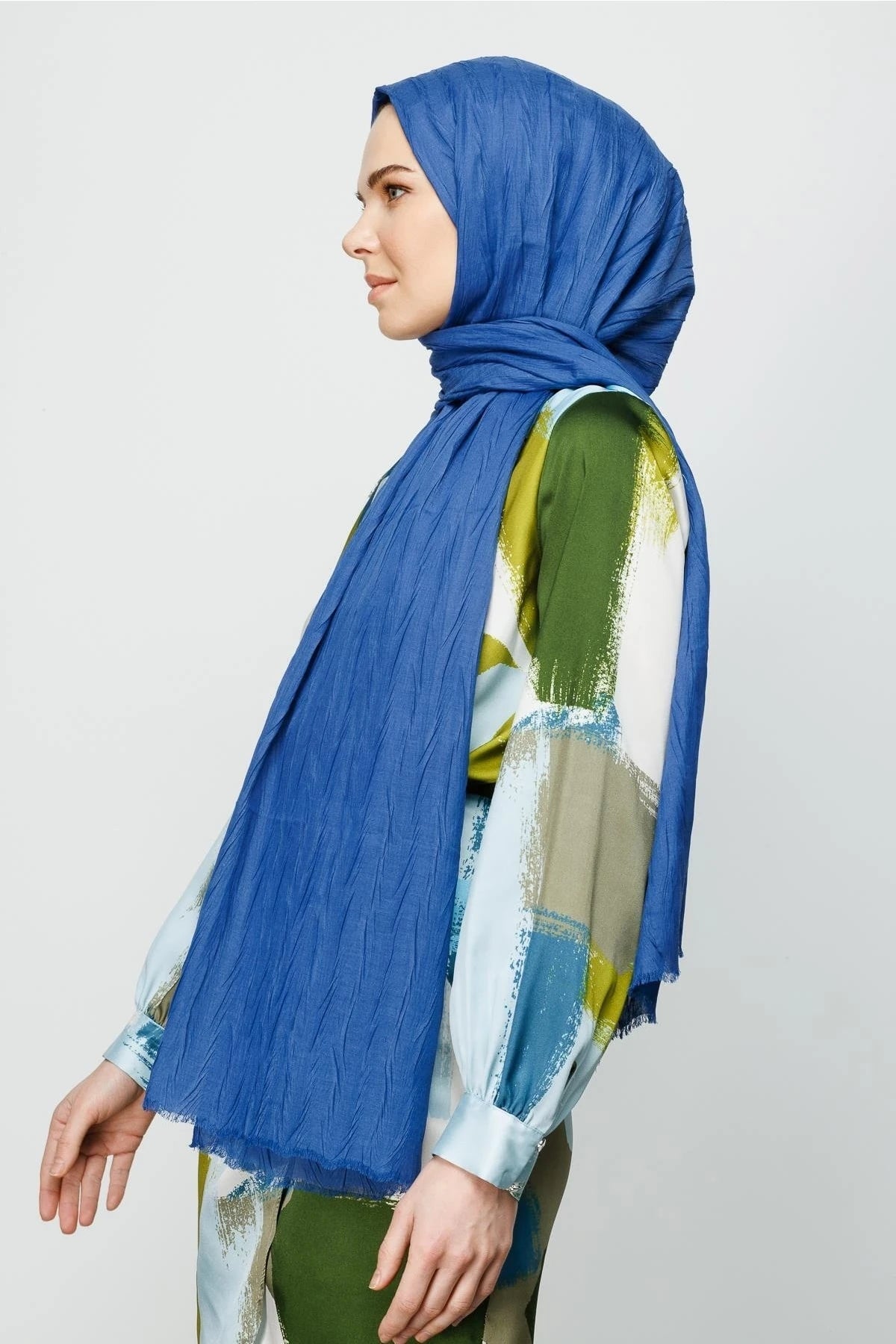 Pleated Bamboo Shawl - Indigo