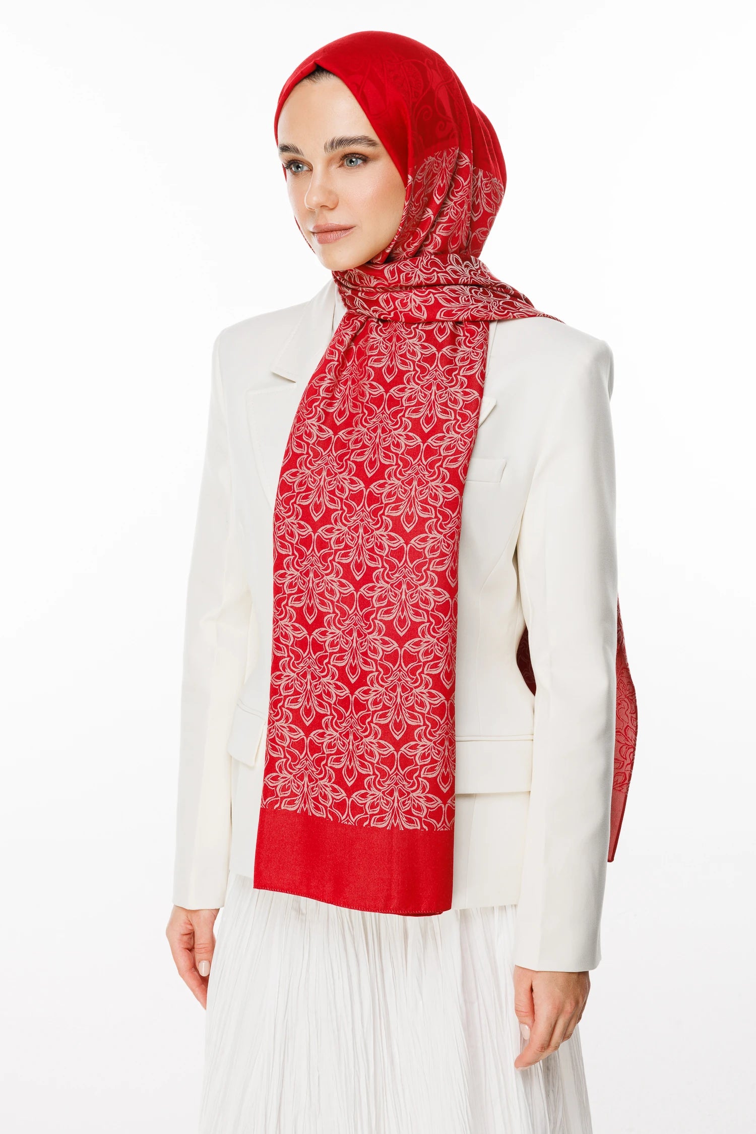Nora Pattern Double-Sided Scarf - Burgundy-Mint Green
