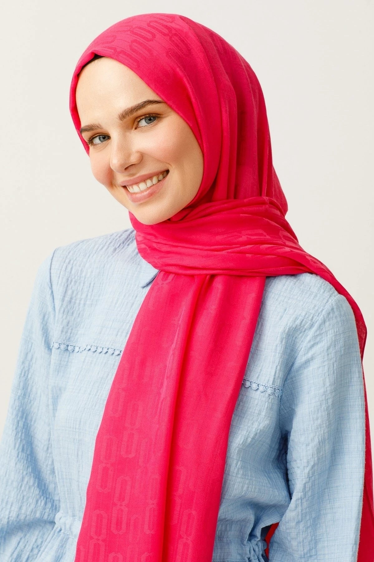 Chain Pattern Cotton Jacquard Scarf - Fuchsia