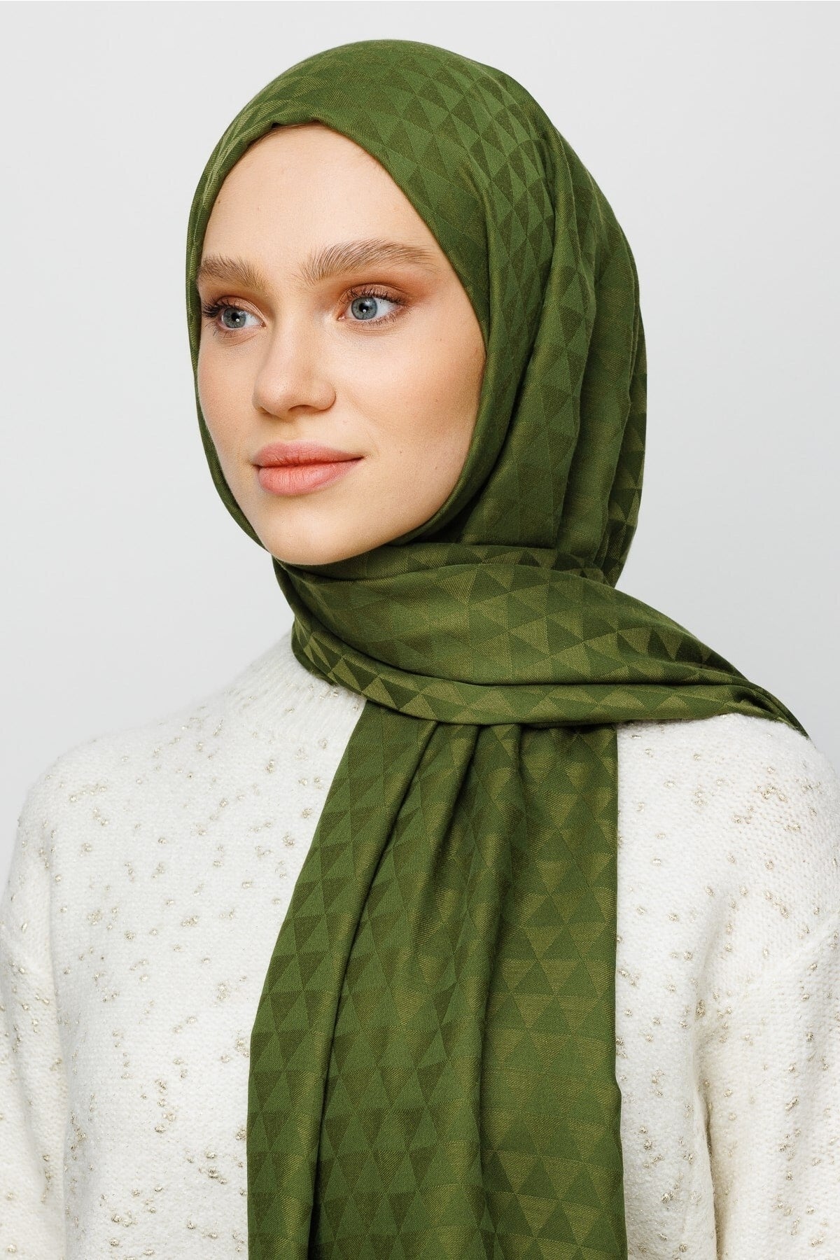 Prism Pattern Cotton Jacquard Scarf - Military Green