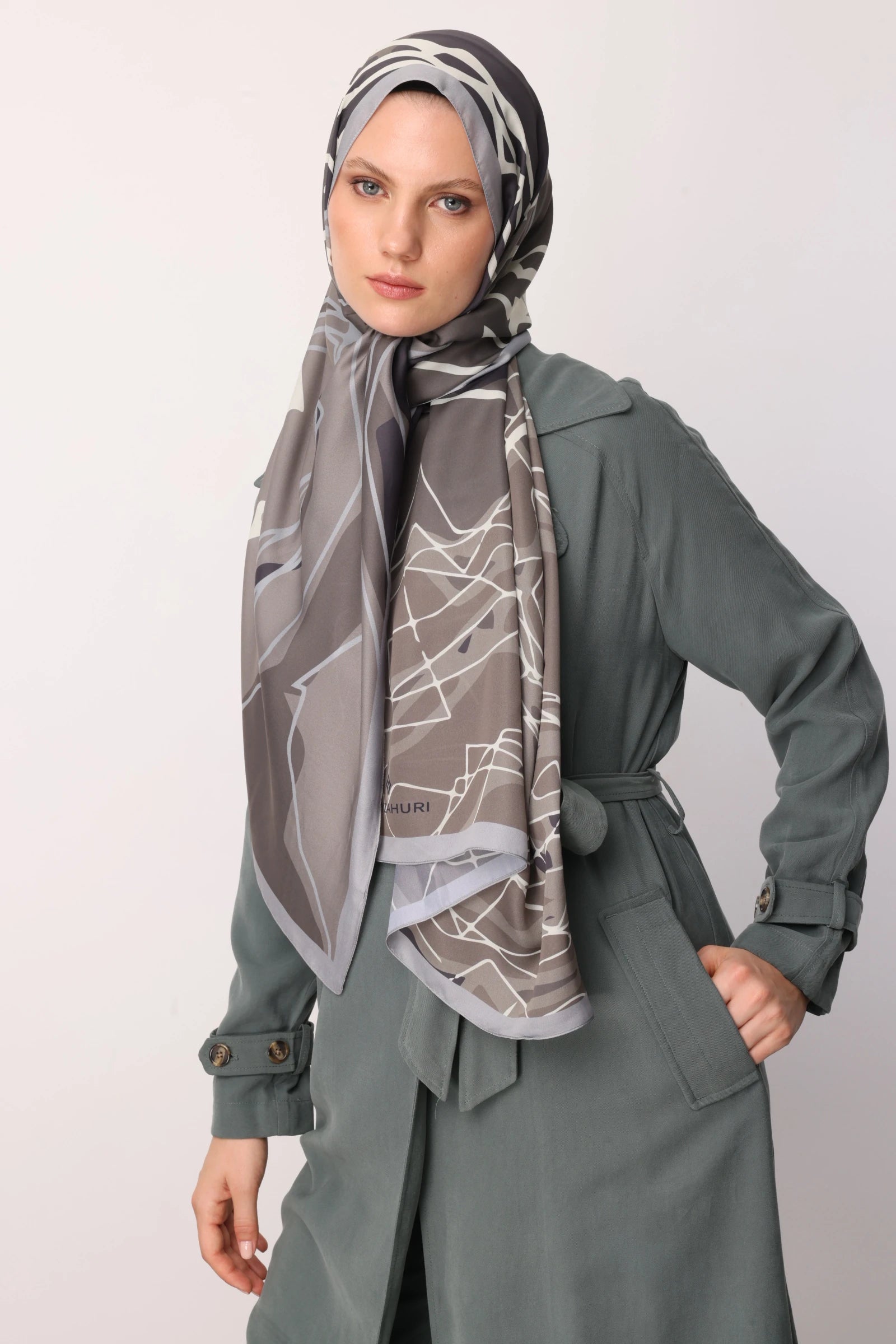 Crane Pattern Sakura Silk Scarf - Beige