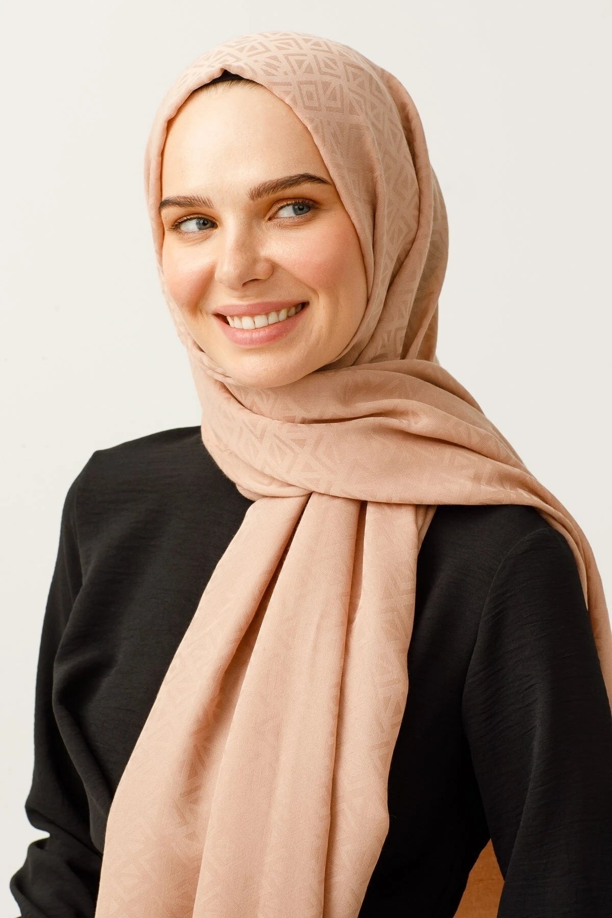 Triangle Pattern Cotton Jacquard Scarf - Rose