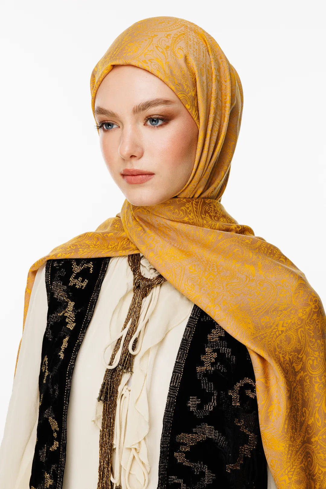 Velora Pattern Double-Sided Scarf - Mink-Mustard