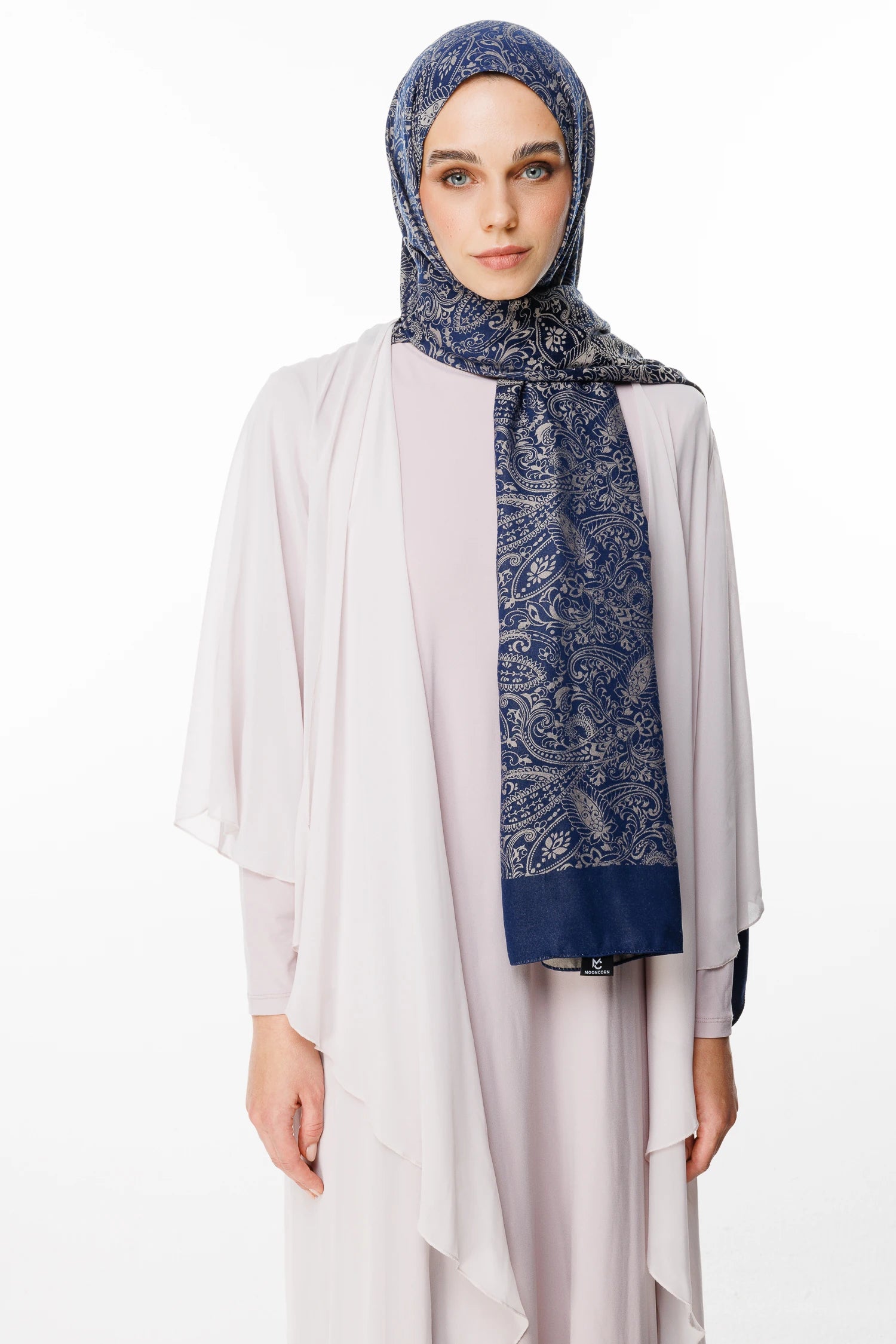 Velora Pattern Double-Sided Scarf - Navy Blue-Beige