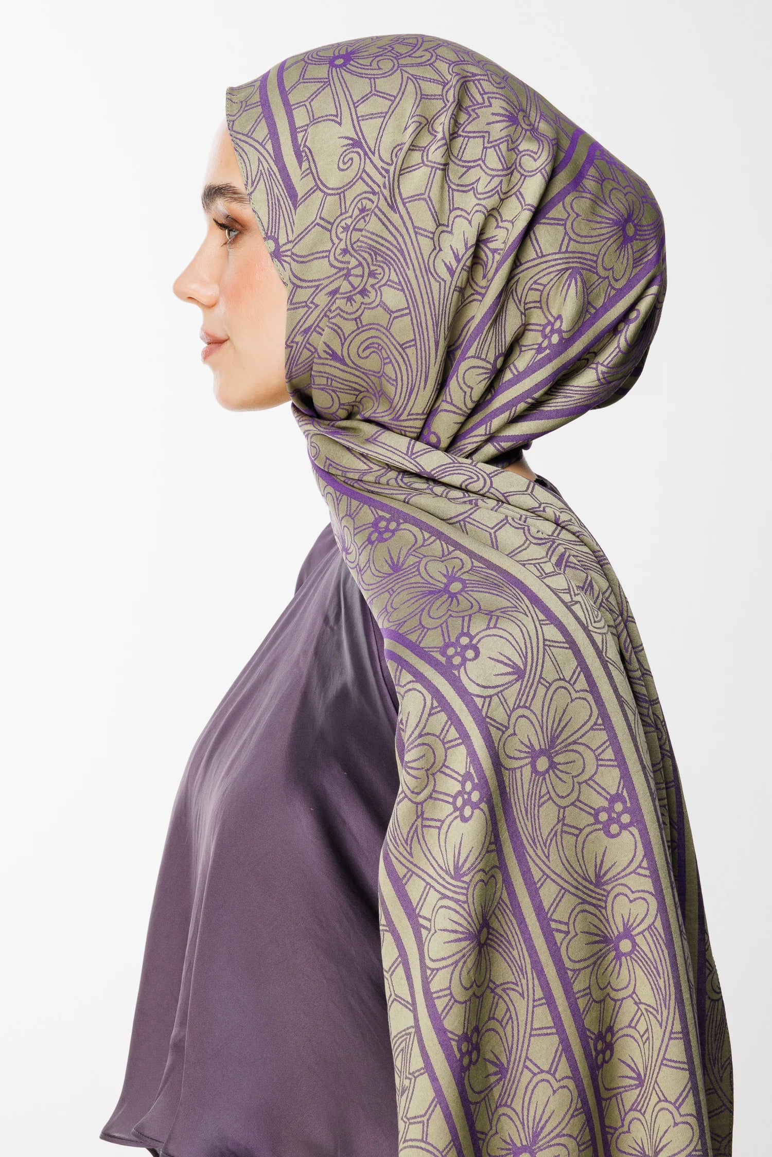 Lavin Pattern Double-Sided Scarf - Olive-Purple