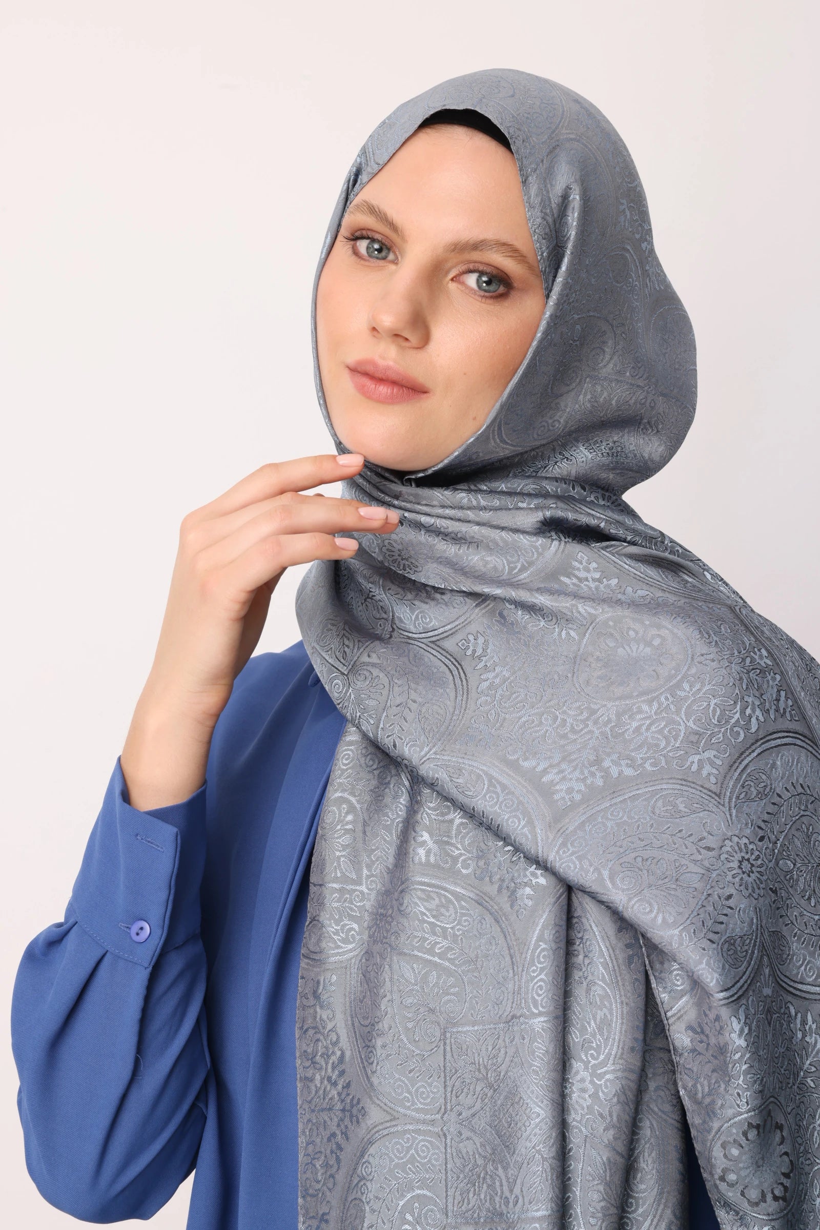 Vera Pattern Shine Line Scarf - Dark Gray-Light Blue