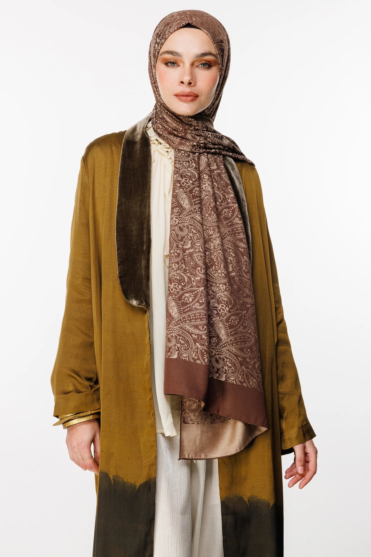 Velora Pattern Double-Sided Scarf - Bitter Coffee-Beige