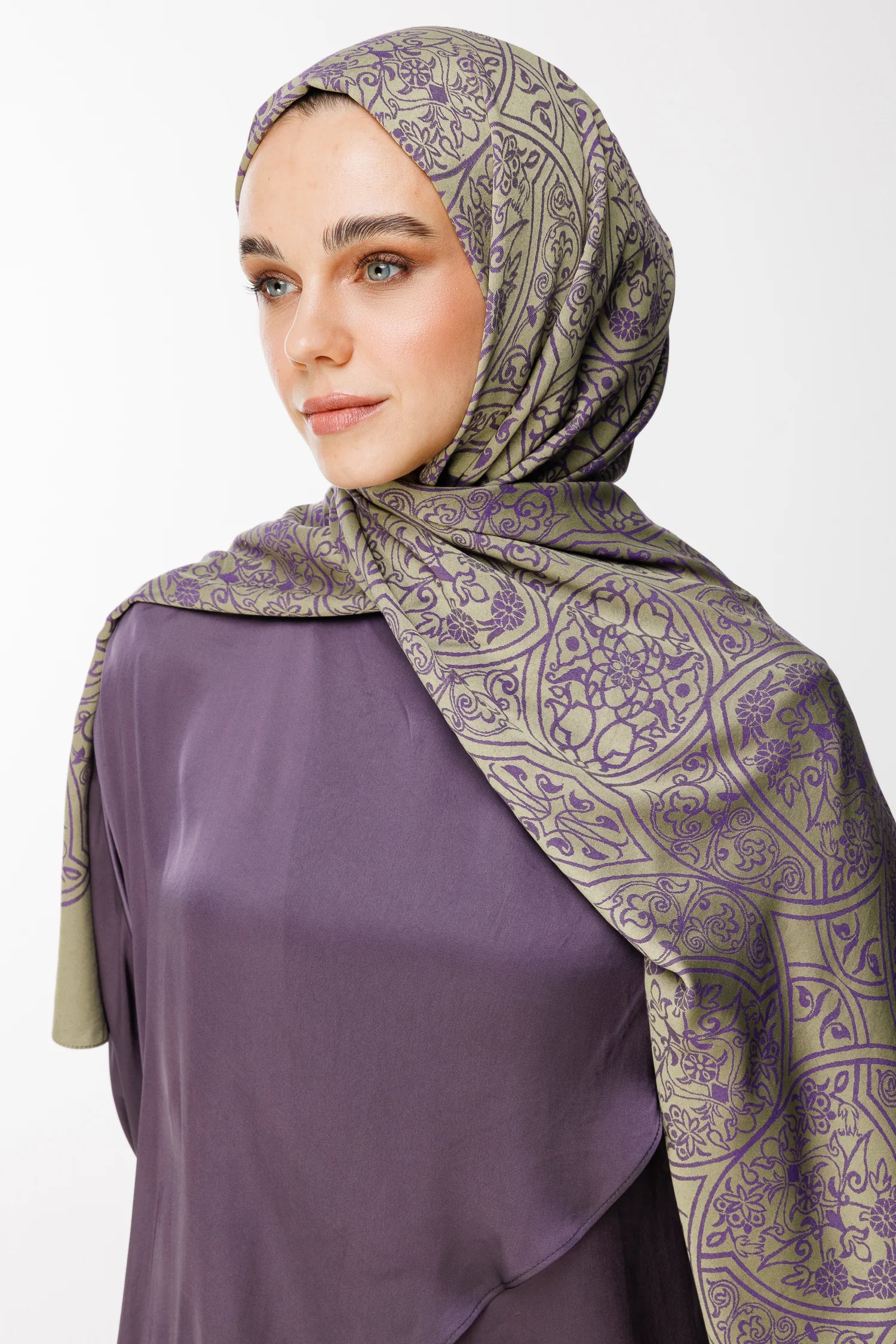 Morocco Pattern Double-Sided Scarf - Olive-Purple