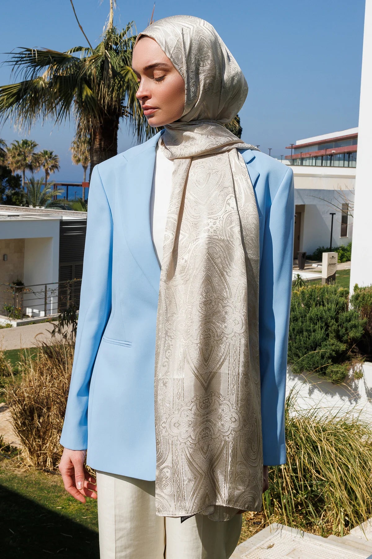 Liva Pattern Shine Line Scarf - Mink-Crescent