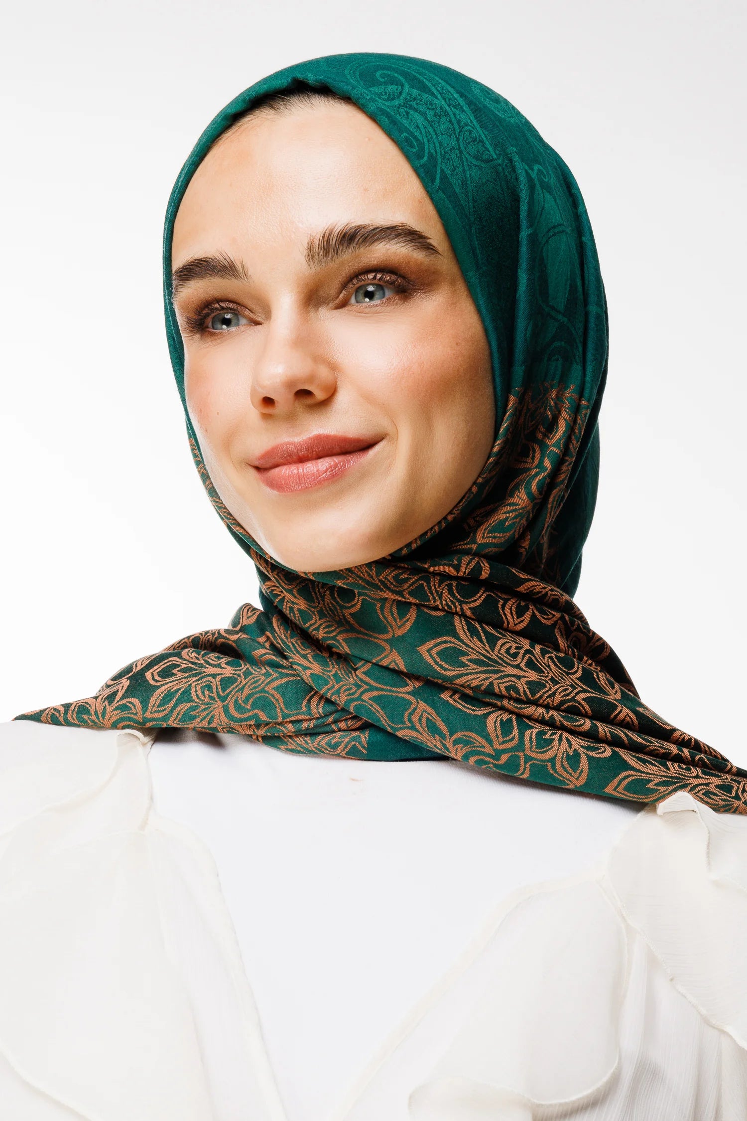 Nora Pattern Double-Sided Scarf - Emerald-Apricot