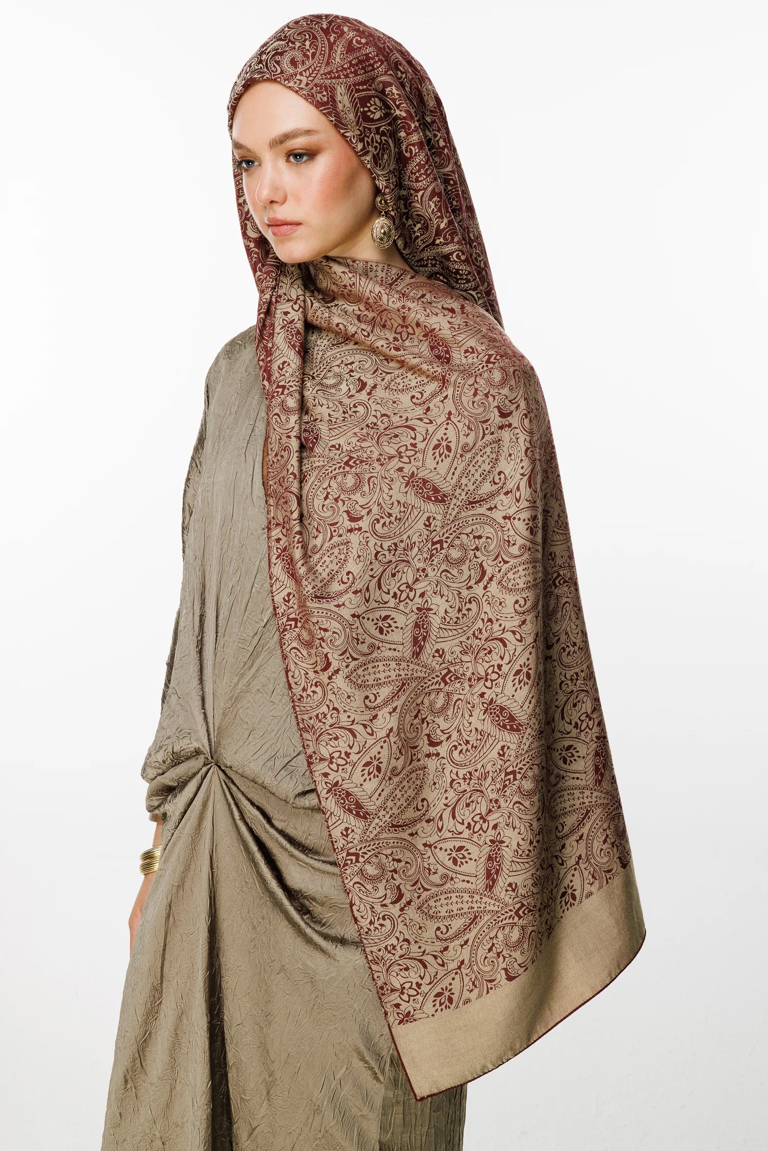 Velora Pattern Double-Sided Scarf - Plum-Salmon