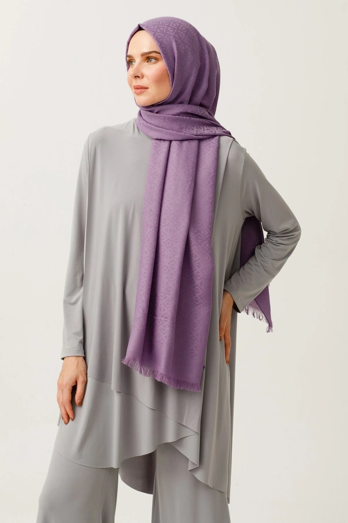 Triangle Pattern Cotton Jacquard Scarf - Lavender