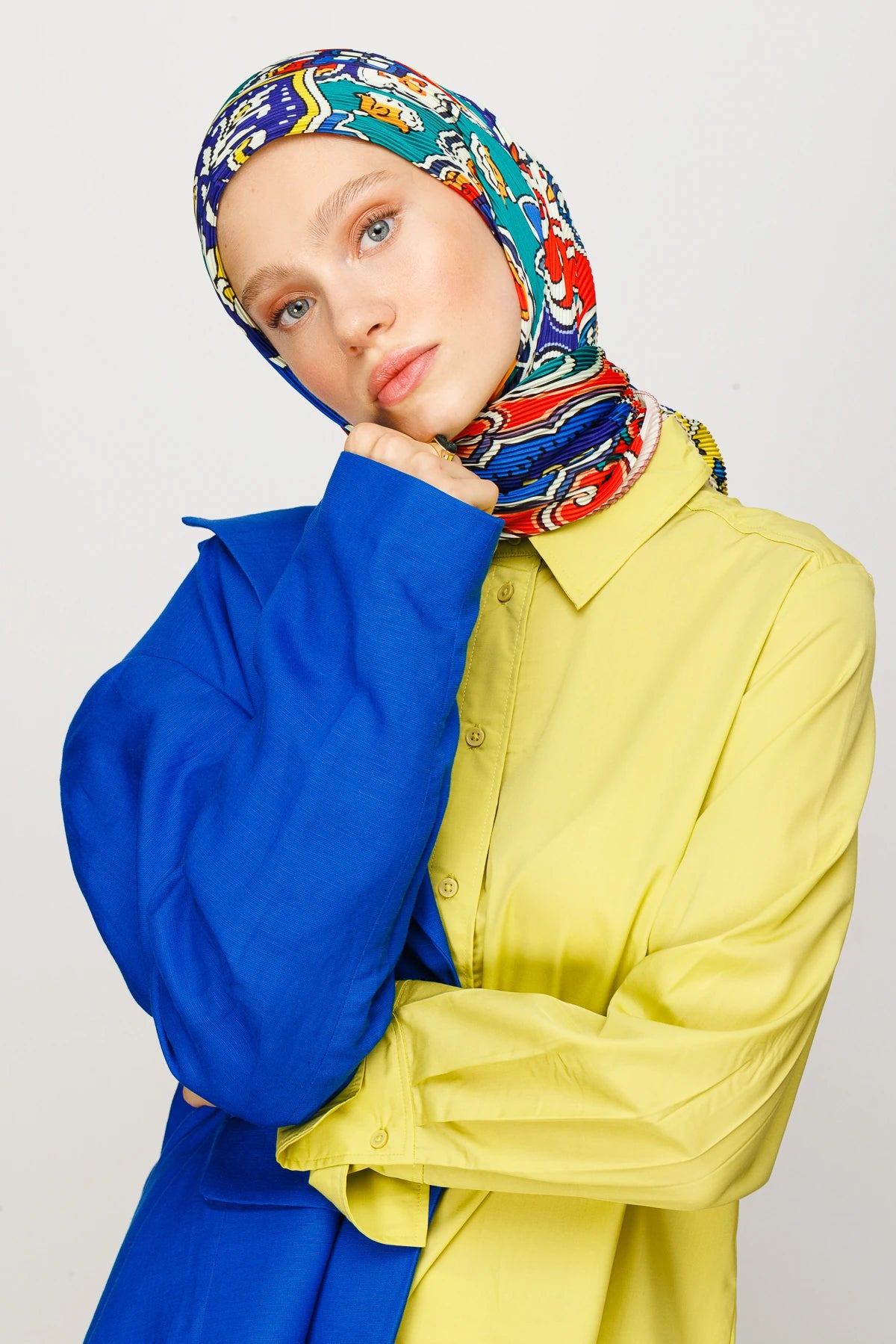 40 Pattern Pleated Scarf - Turquoise