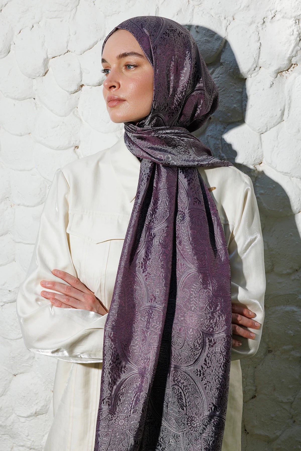 Vera Pattern Shine Line Scarf - Purple-Gray