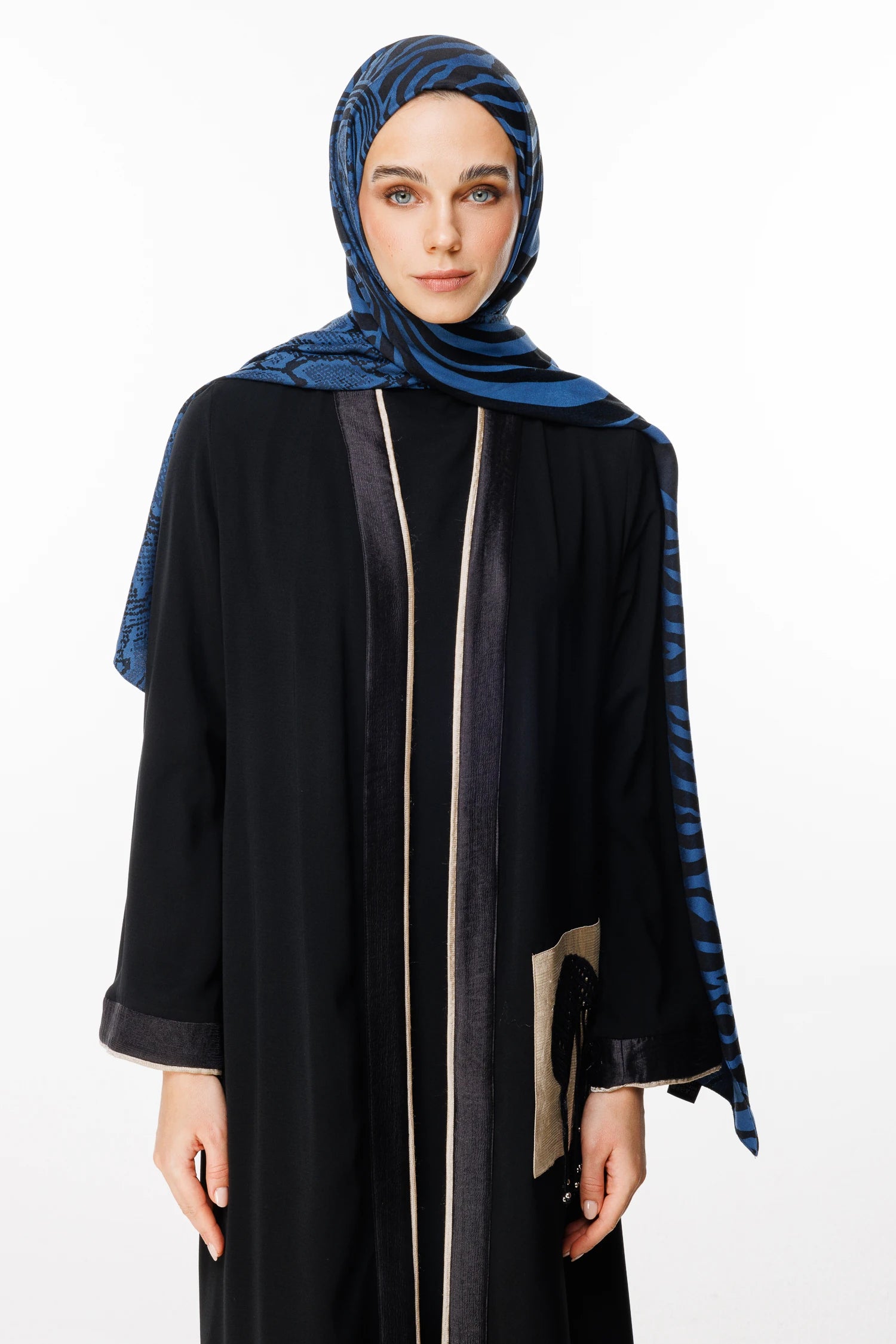 Riad Pattern Double-Sided Shawl - Black-Indigo