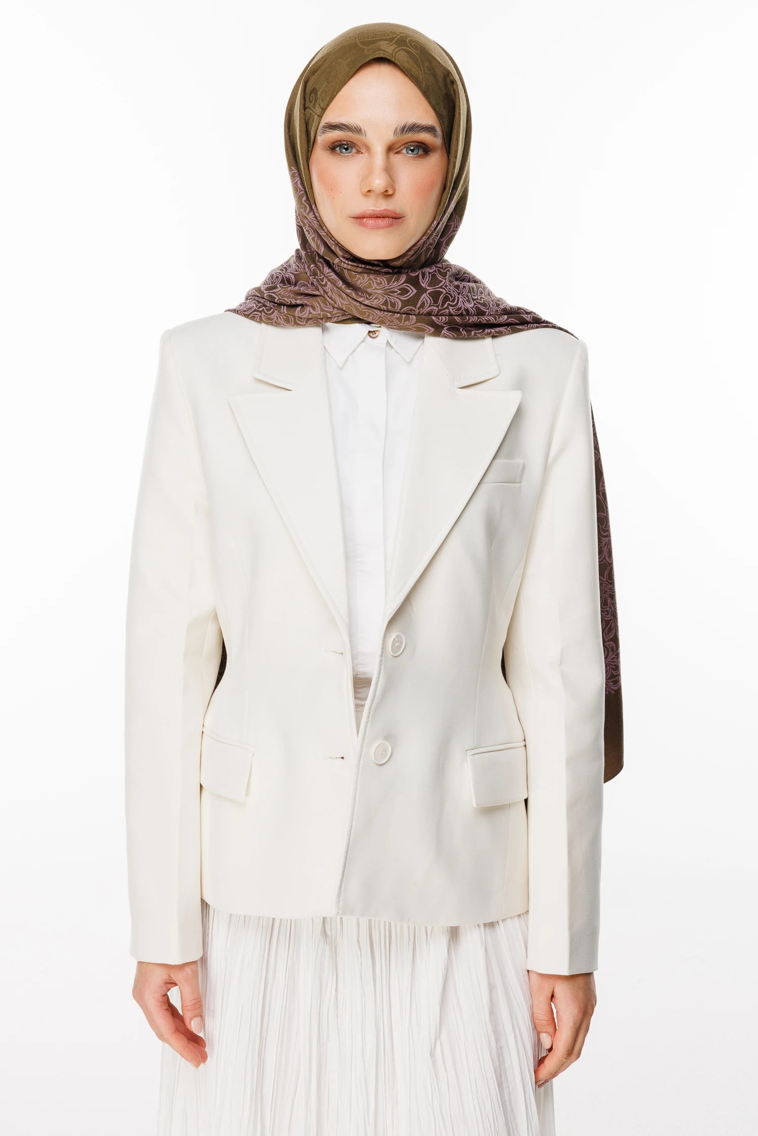 Nora Pattern Double-Sided Scarf - Dark Khaki - Dark Rose