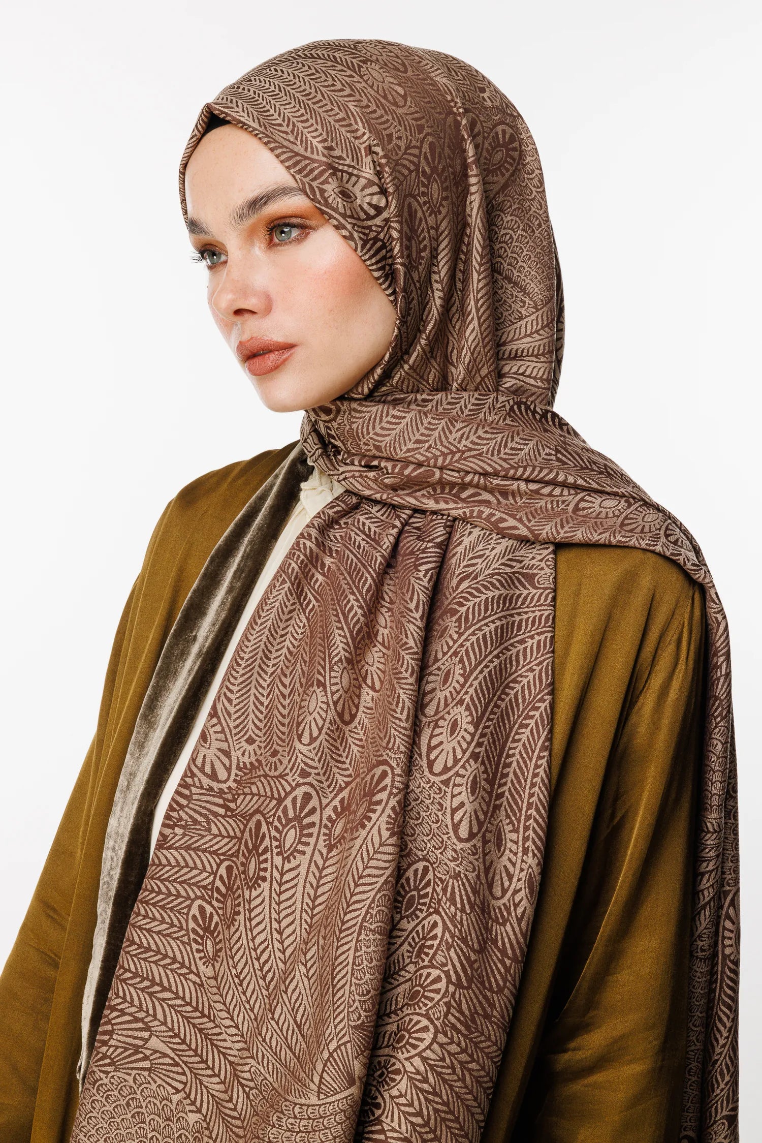 Mayra Pattern Double-Sided Scarf - Bitter Coffee-Beige