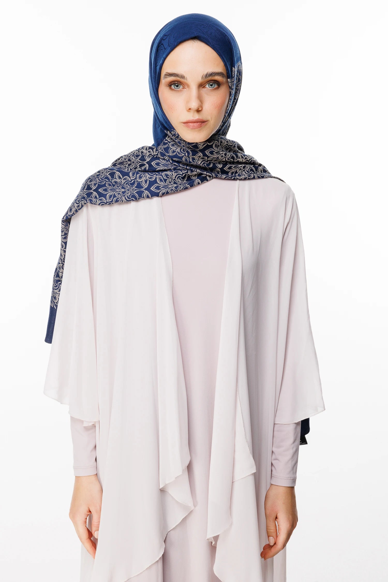 Nora Pattern Double-Sided Scarf - Navy Blue-Beige