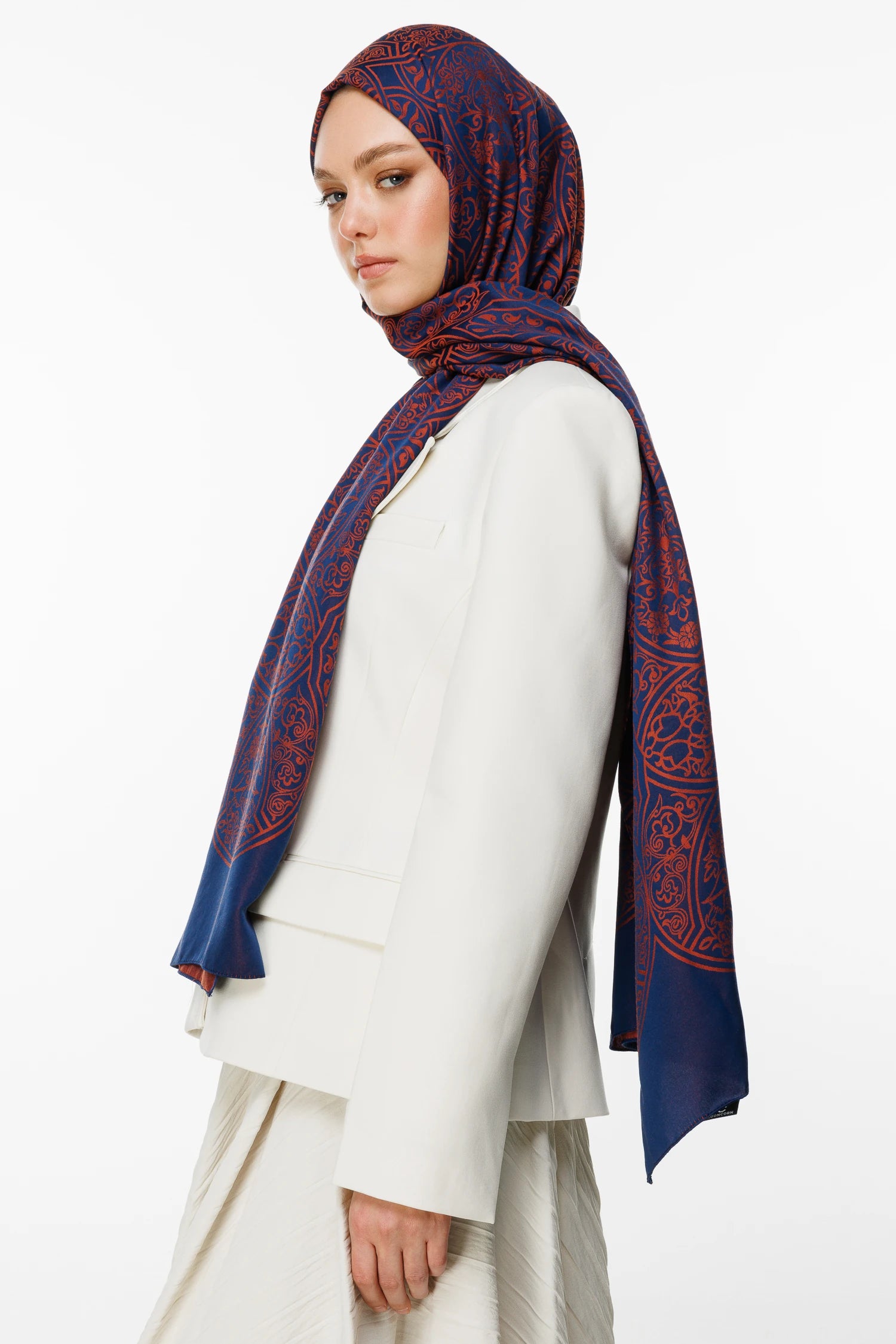 Morocco Pattern Double-Sided Scarf - Dark Blue - Onion Peel