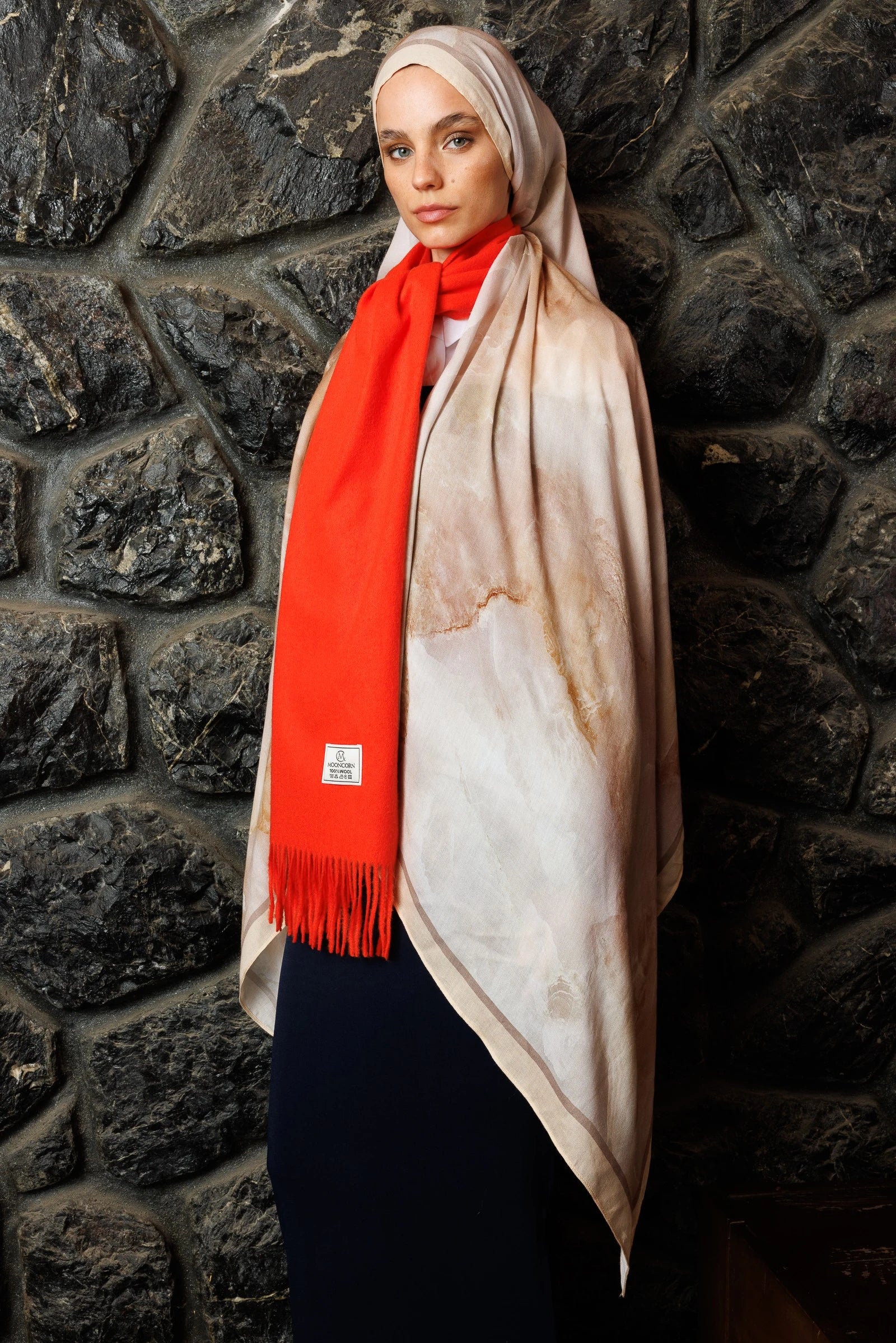 Moreal Pattern Ramie Shawl - Cream