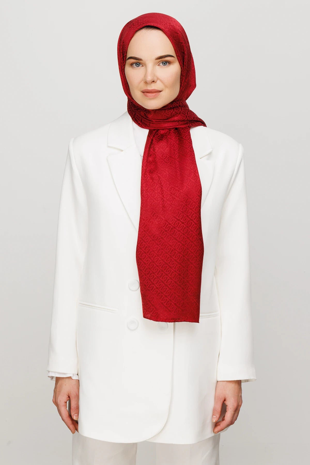 Forever Pattern Shiny Jacquard Scarf - Cherry Rot