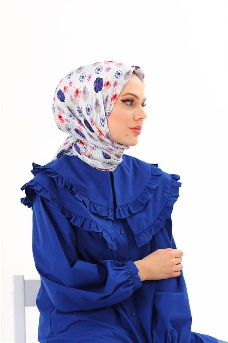 Efsun Pattern Pleated Scarf - Ice Blue